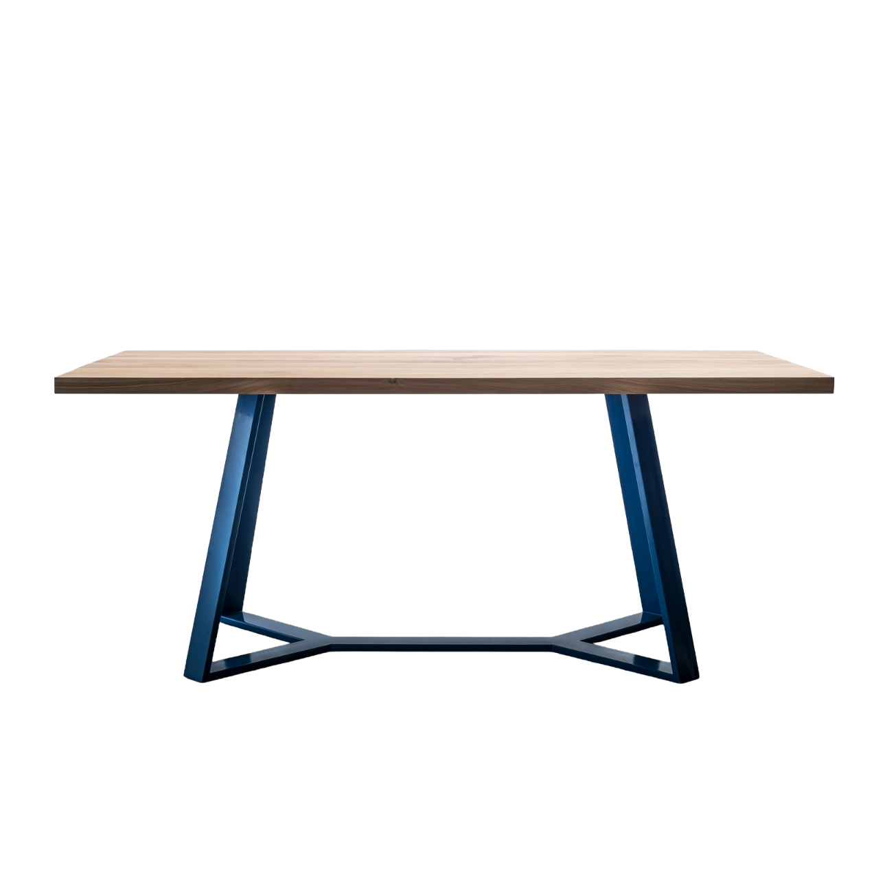 Y oak table top with blue steel base