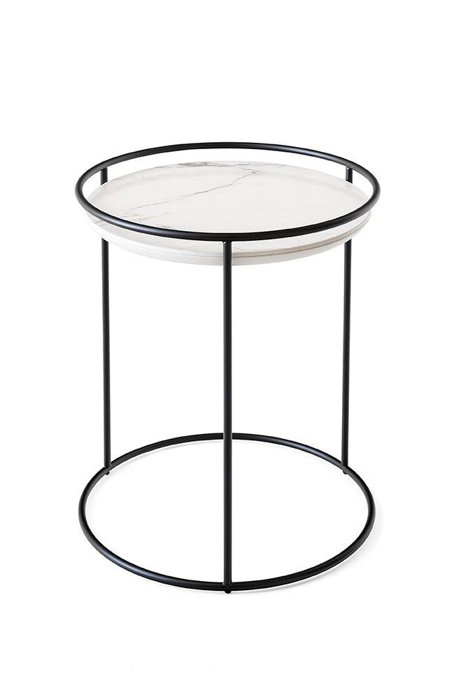 Stolik boczny ATOLLO czarna podstawa Calligaris 50 cm biały ceramiczny marmur Eye on Design