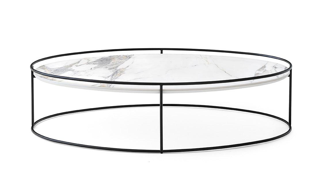 Stolik kawowy ATOLLO czarna podstawa Calligaris biały ceramiczny marmur Eye on Design