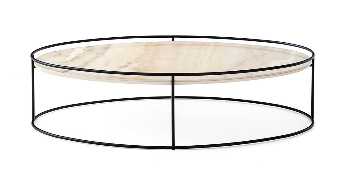 Stolik kawowy ATOLLO czarna podstawa Calligaris złoty ceramiczny marmur Eye on Design