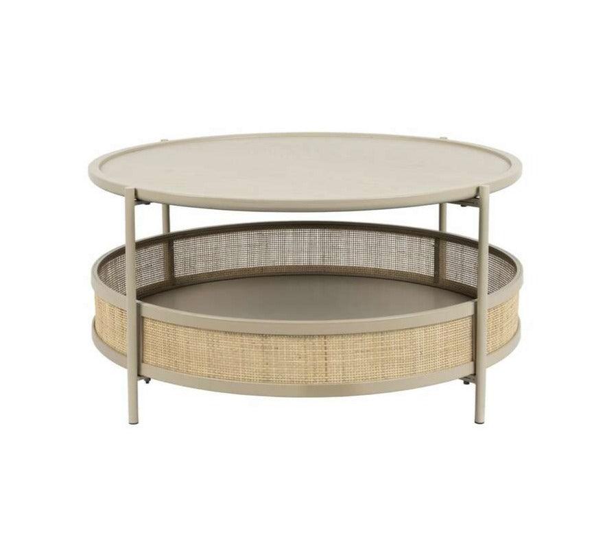 Stolik kawowy okrągły MAKOTO piaskowy z rattanem White Label Living Eye on Design