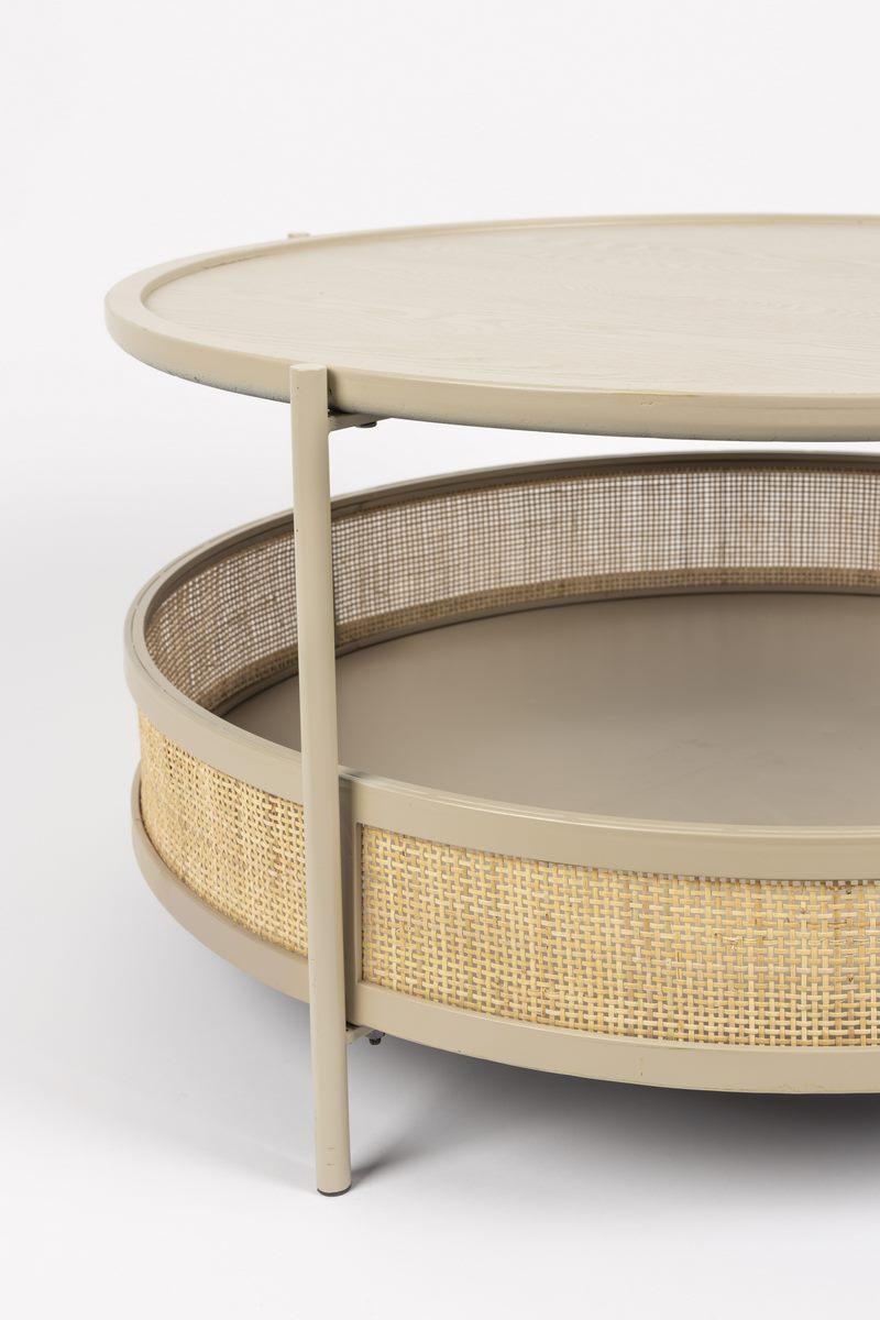 Stolik kawowy okrągły MAKOTO piaskowy z rattanem White Label Living Eye on Design