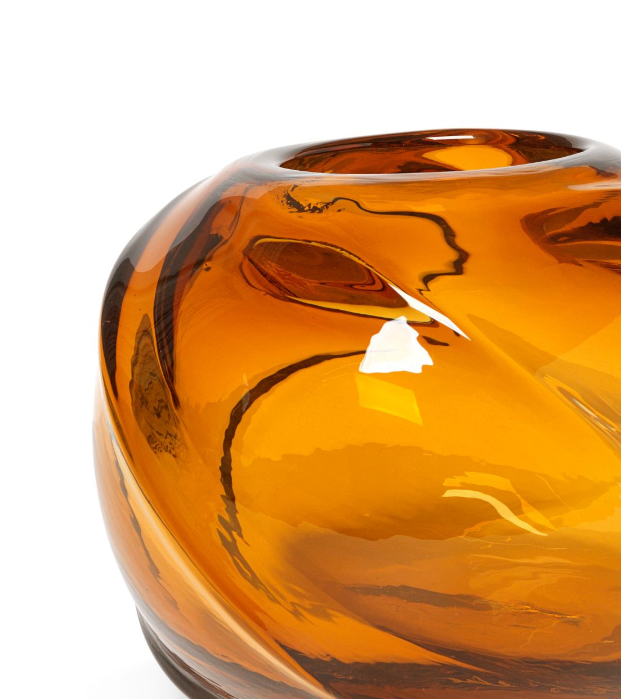 WATER ROUND SWIRL amber vase