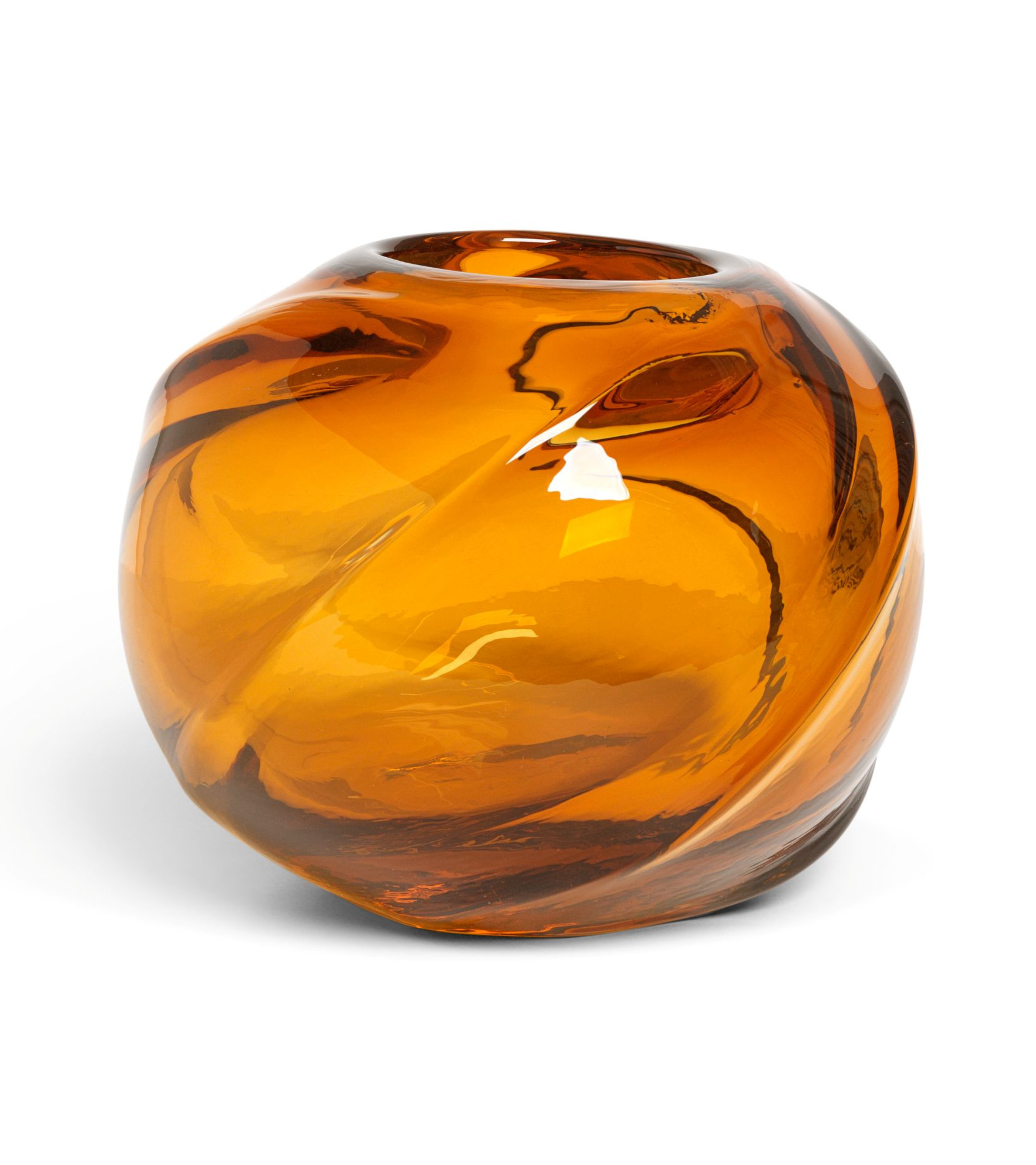 WATER ROUND SWIRL amber vase