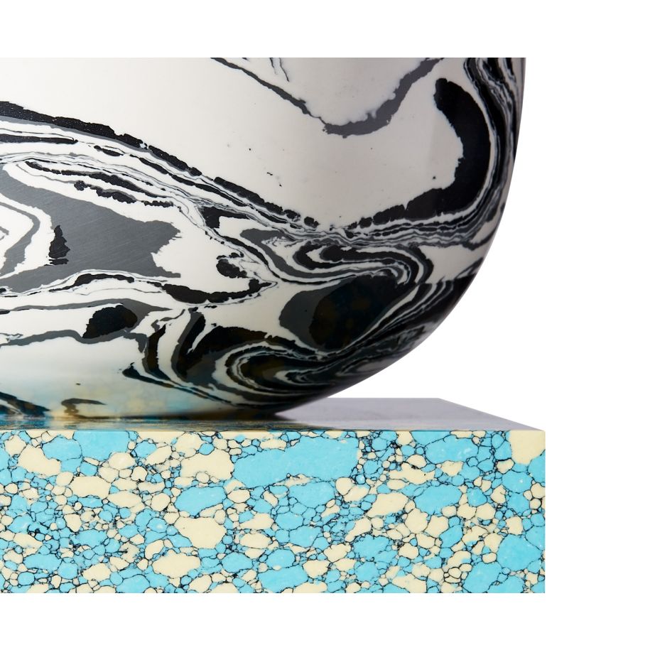 Swirl vase black and white marble with a turquoise base