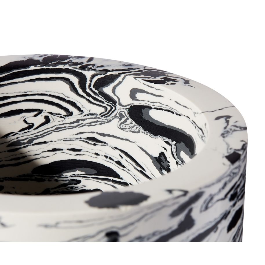 Swirl vase black and white marble with a turquoise base