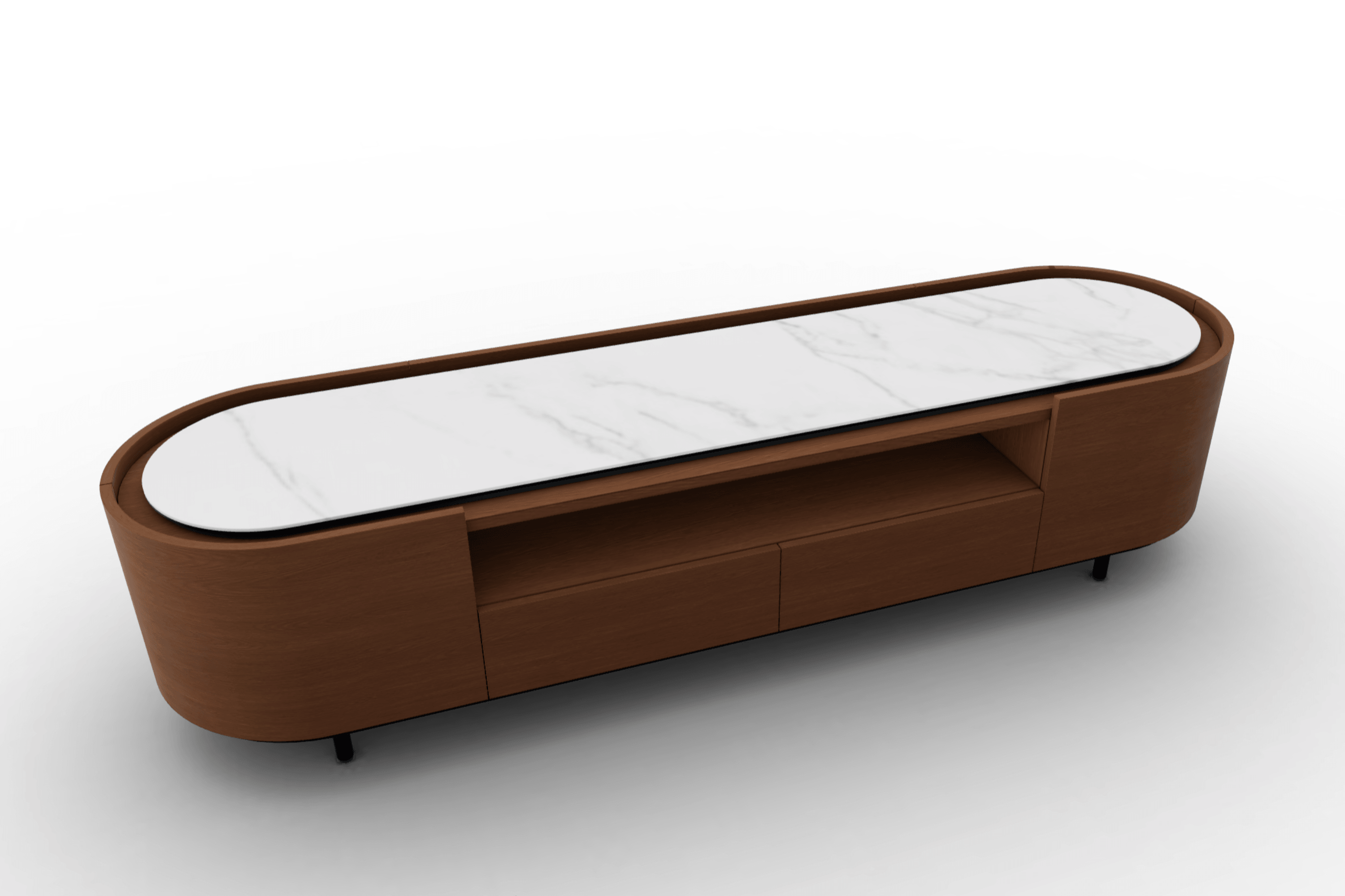 Szafka RTV LAKE orzechowy Calligaris kremowy ceramiczny marmur Eye on Design