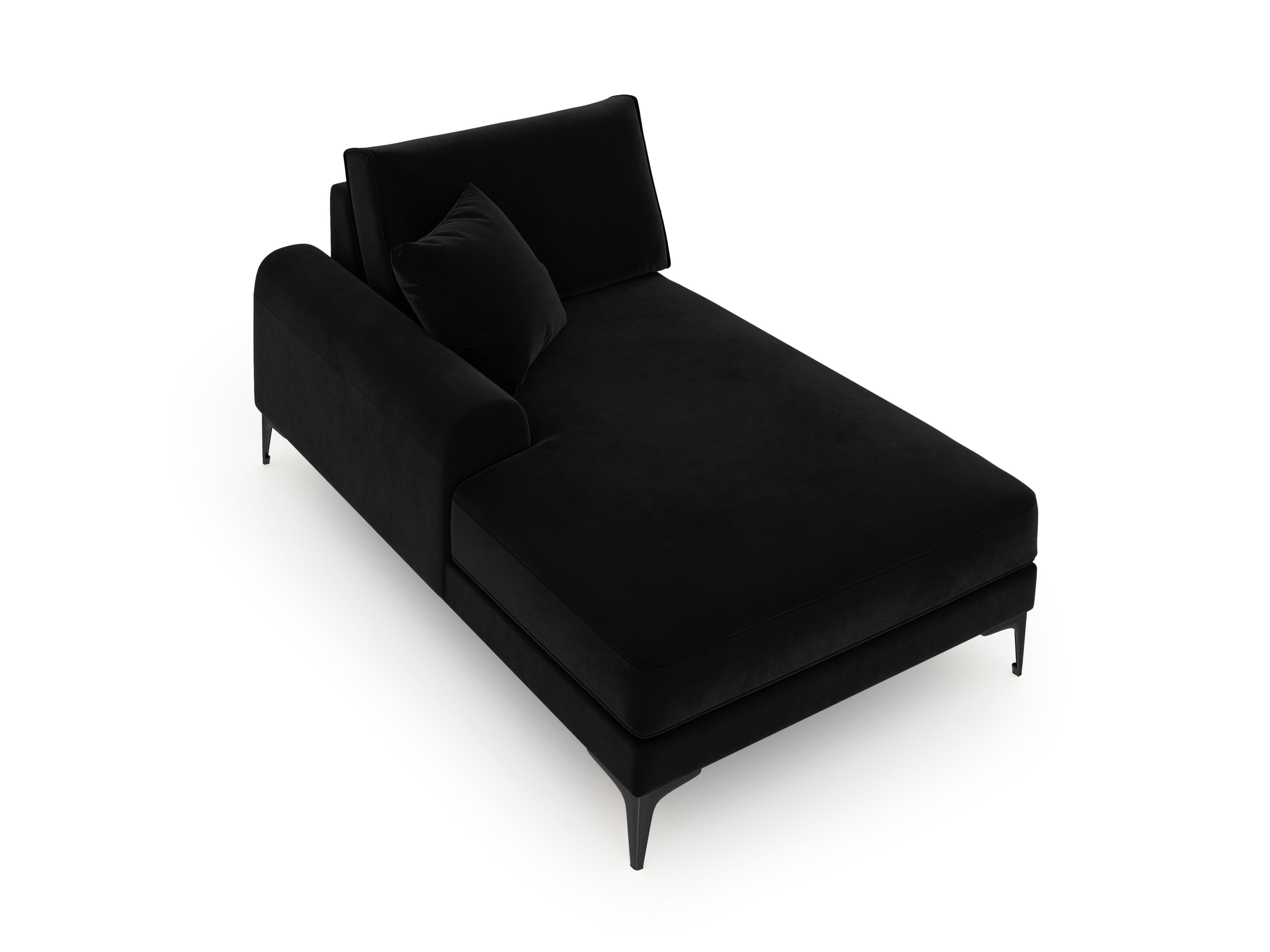 Szezlong aksamitny lewostronny MADARA czarny z czarną podstawą Mazzini Sofas Eye on Design