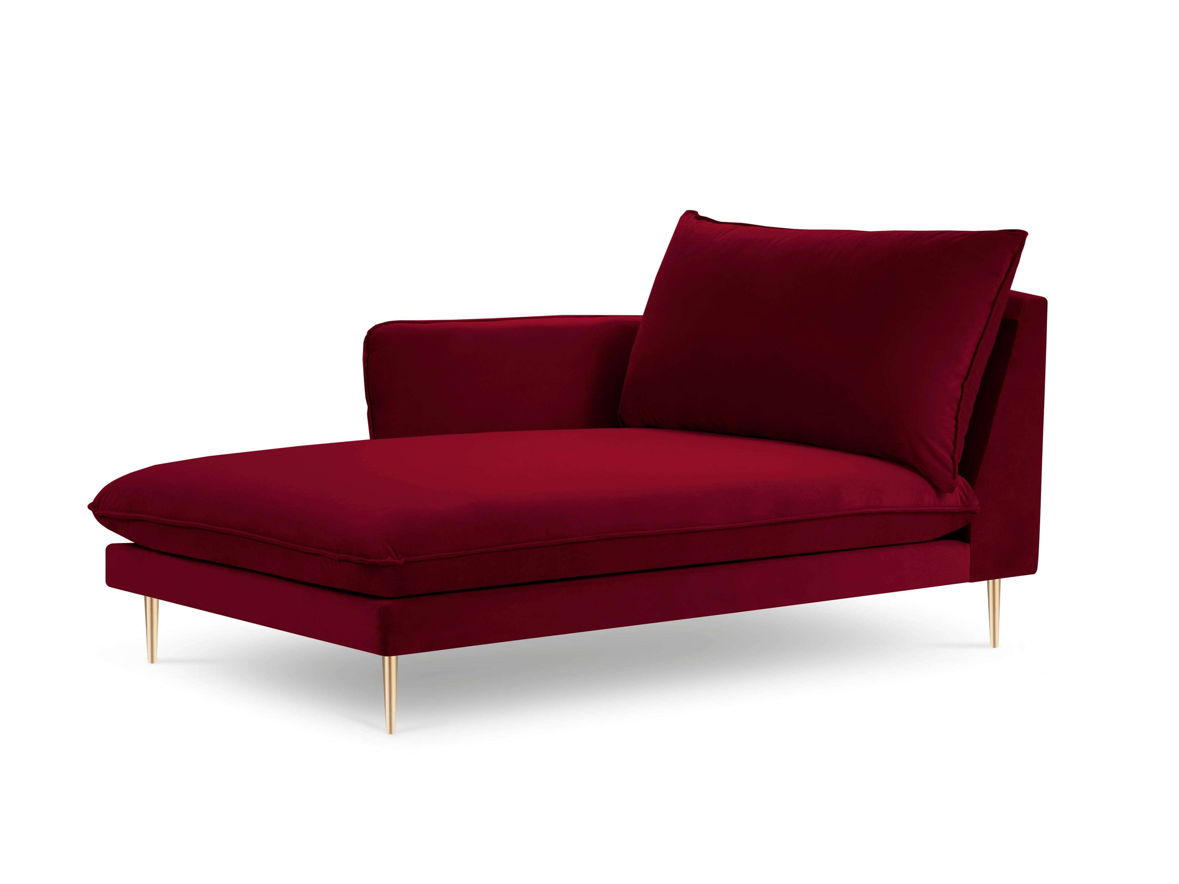 Szezlong aksamitny lewostronny VIENNA bordowy ze złotą podstawą Cosmopolitan Design Eye on Design