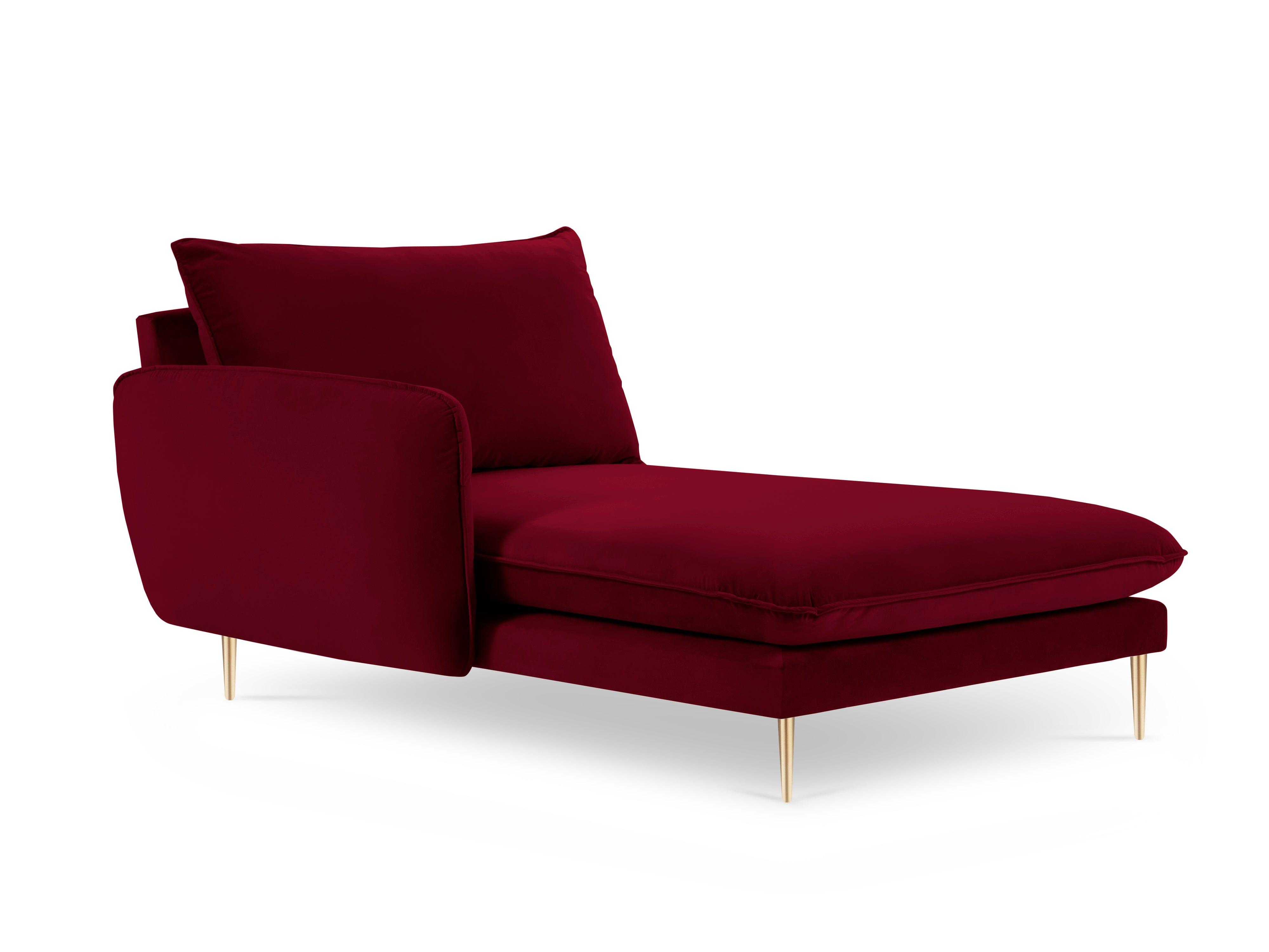 Szezlong aksamitny lewostronny VIENNA bordowy ze złotą podstawą Cosmopolitan Design Eye on Design
