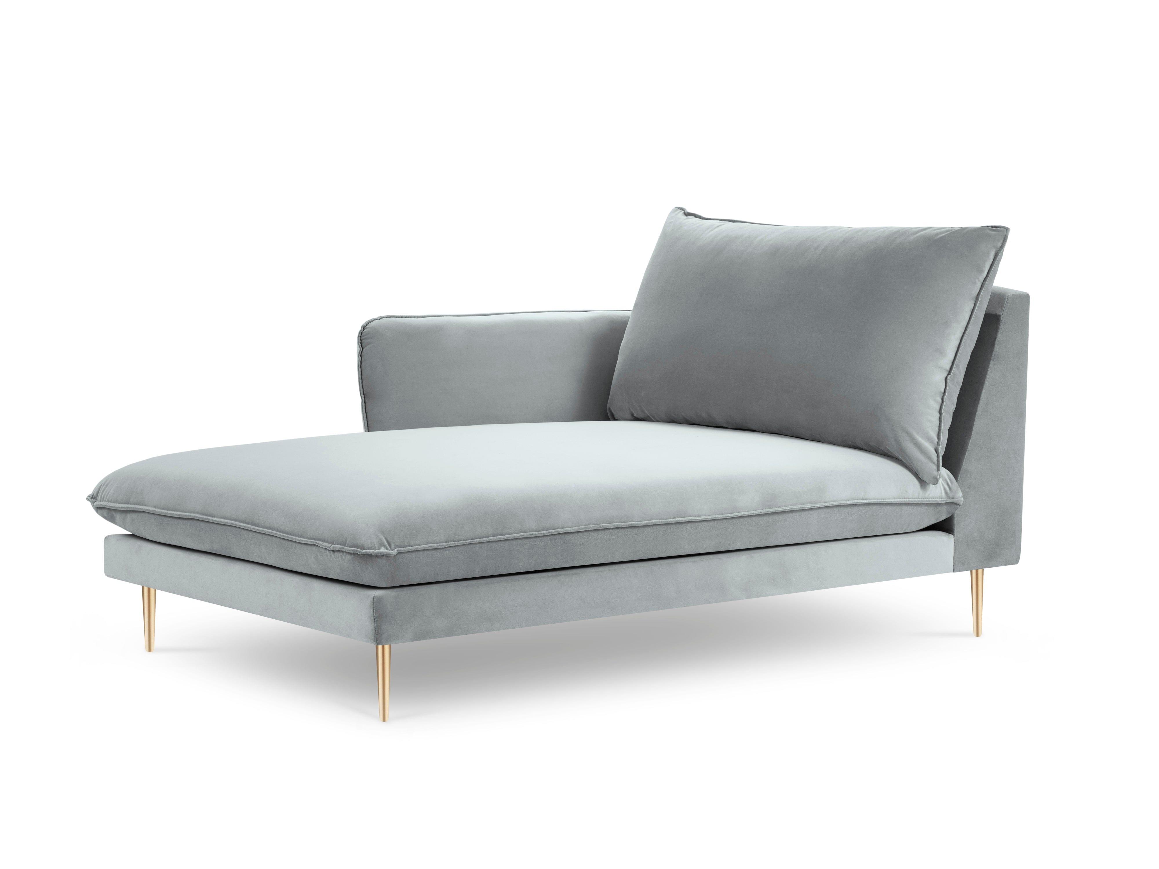 Szezlong aksamitny lewostronny VIENNA jasnoszary ze złotą podstawą Cosmopolitan Design Eye on Design