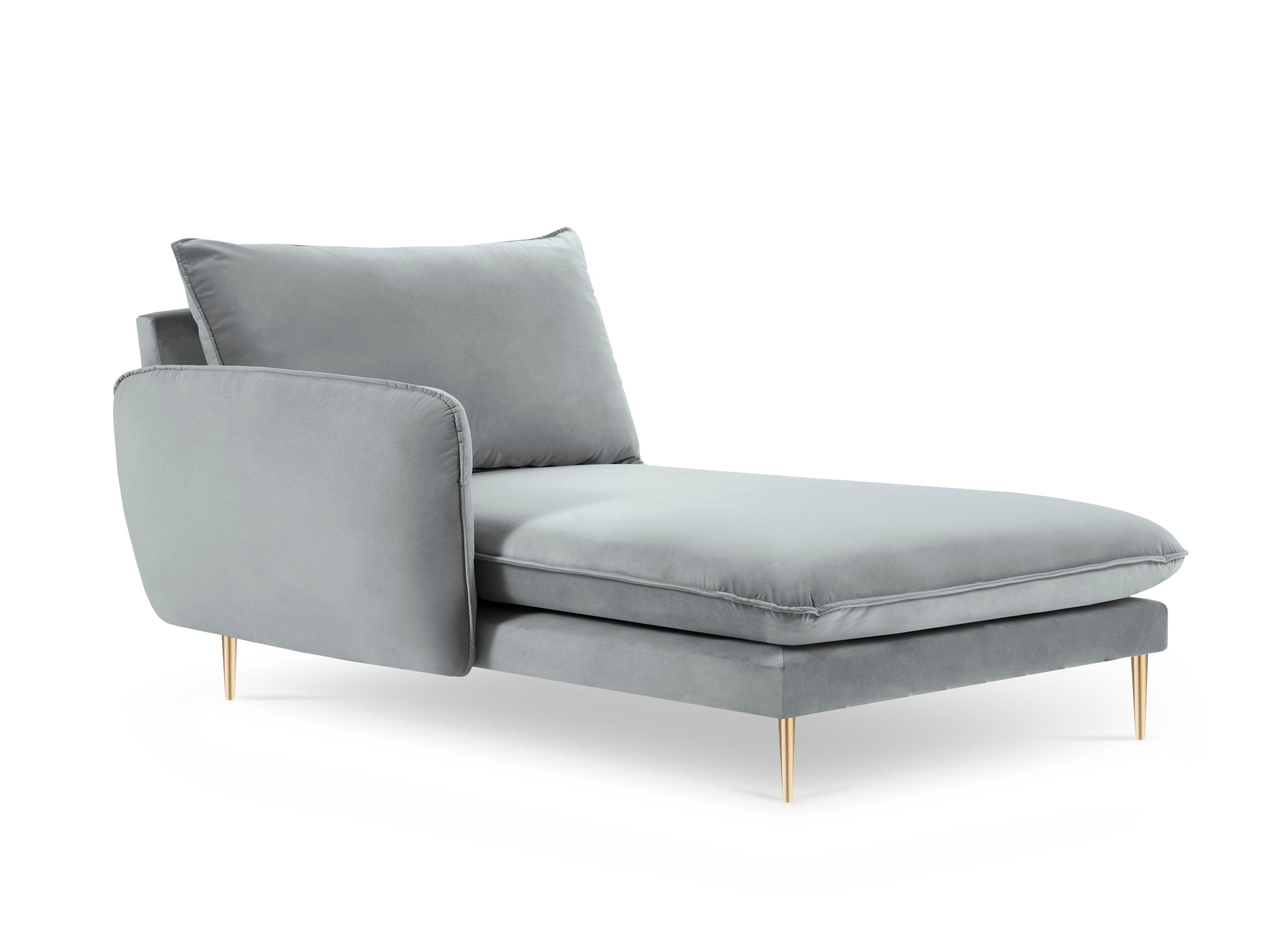Szezlong aksamitny lewostronny VIENNA jasnoszary ze złotą podstawą Cosmopolitan Design Eye on Design