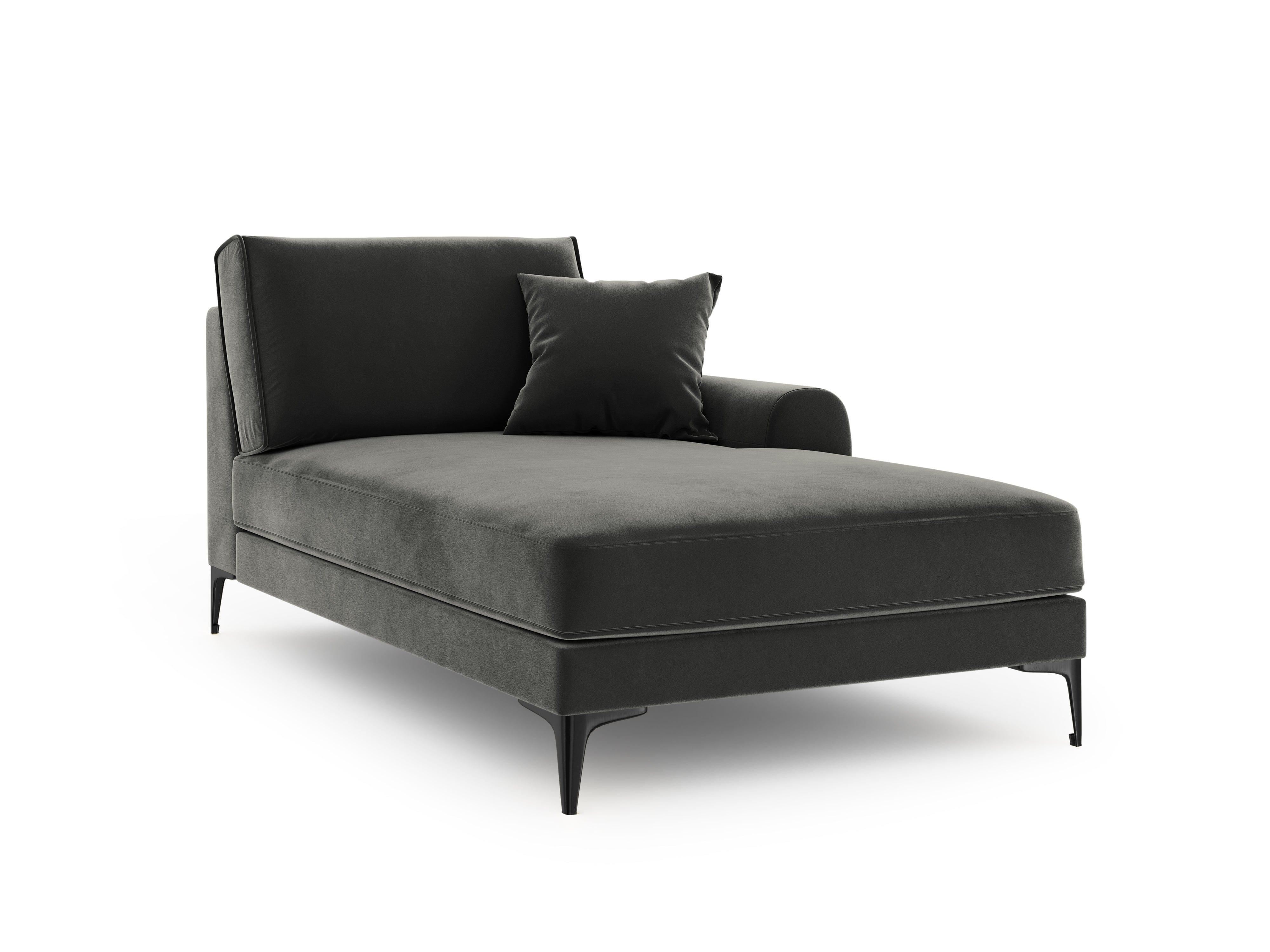 Szezlong aksamitny prawostronny MADARA ciemnoszary z czarną podstawą Mazzini Sofas Eye on Design