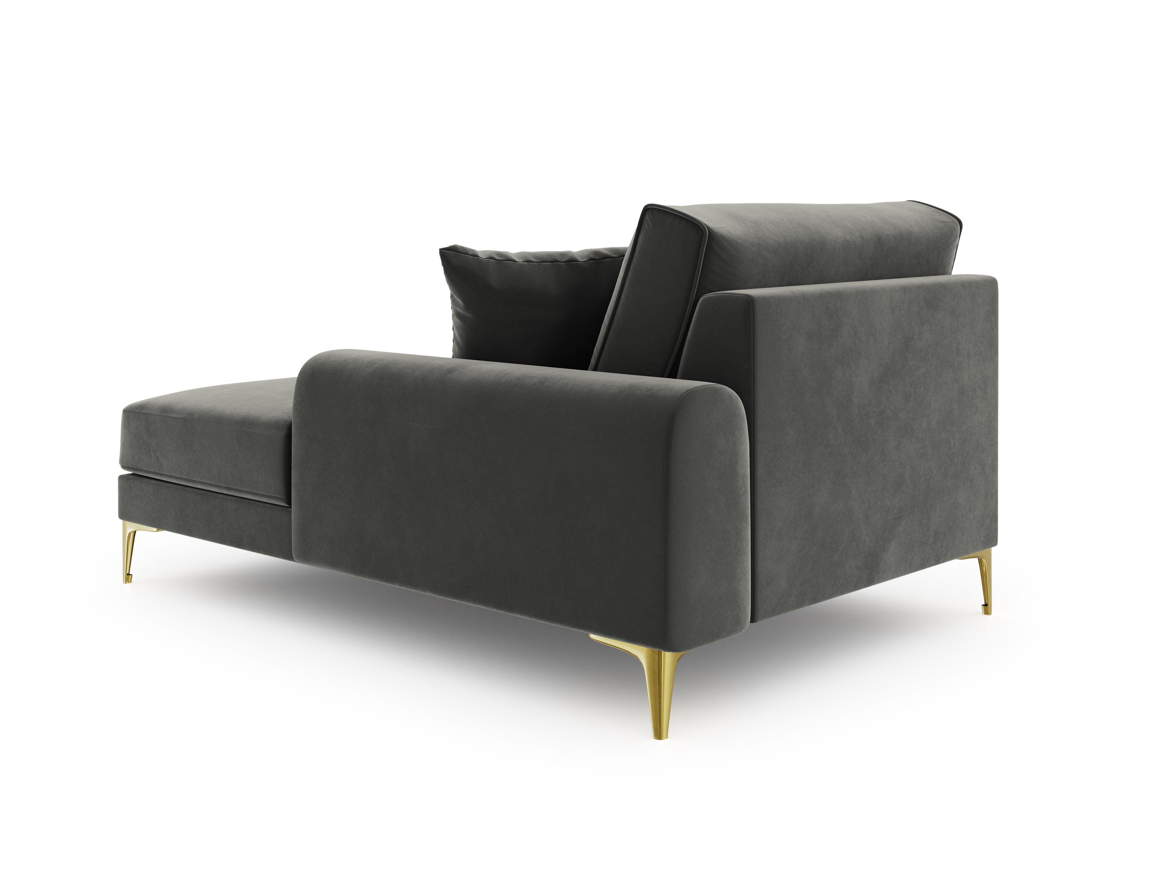 Szezlong aksamitny prawostronny MADARA ciemnoszary ze złotą podstawą Mazzini Sofas Eye on Design