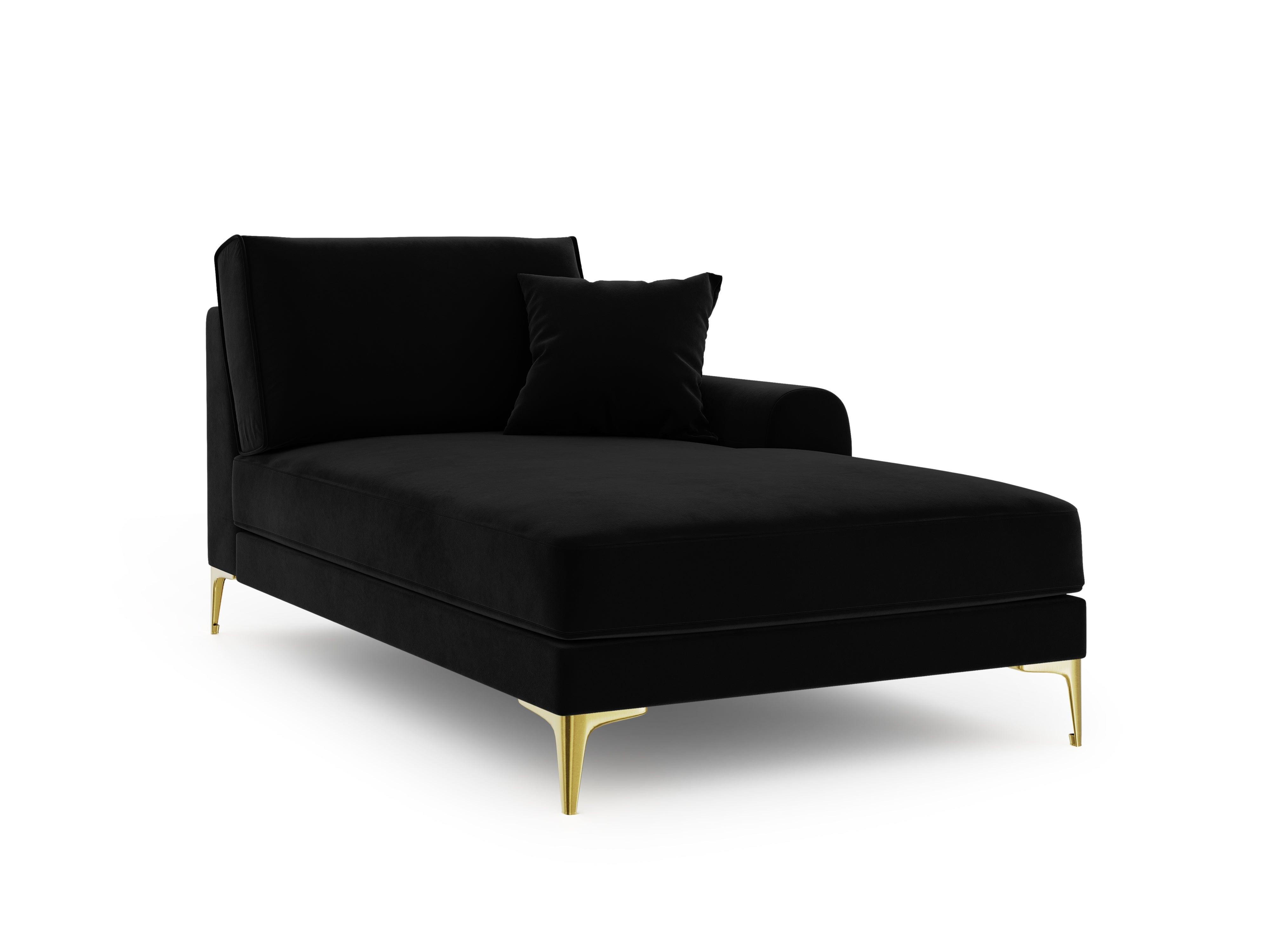 Szezlong aksamitny prawostronny MADARA czarny ze złotą podstawą Mazzini Sofas Eye on Design