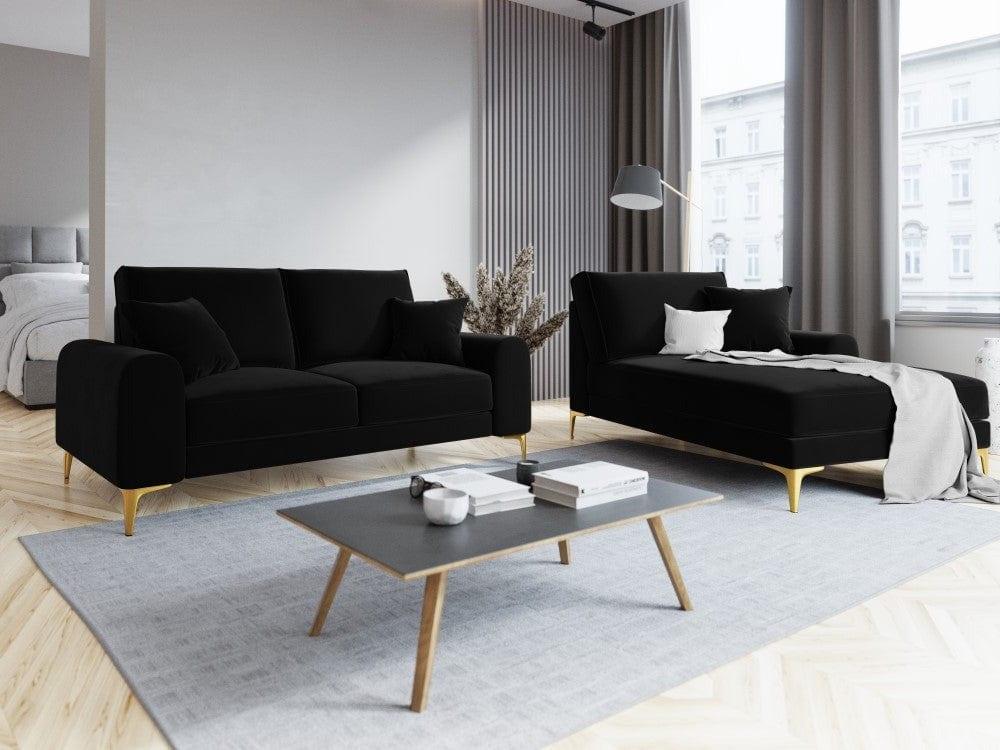 Szezlong aksamitny prawostronny MADARA czarny ze złotą podstawą Mazzini Sofas Eye on Design