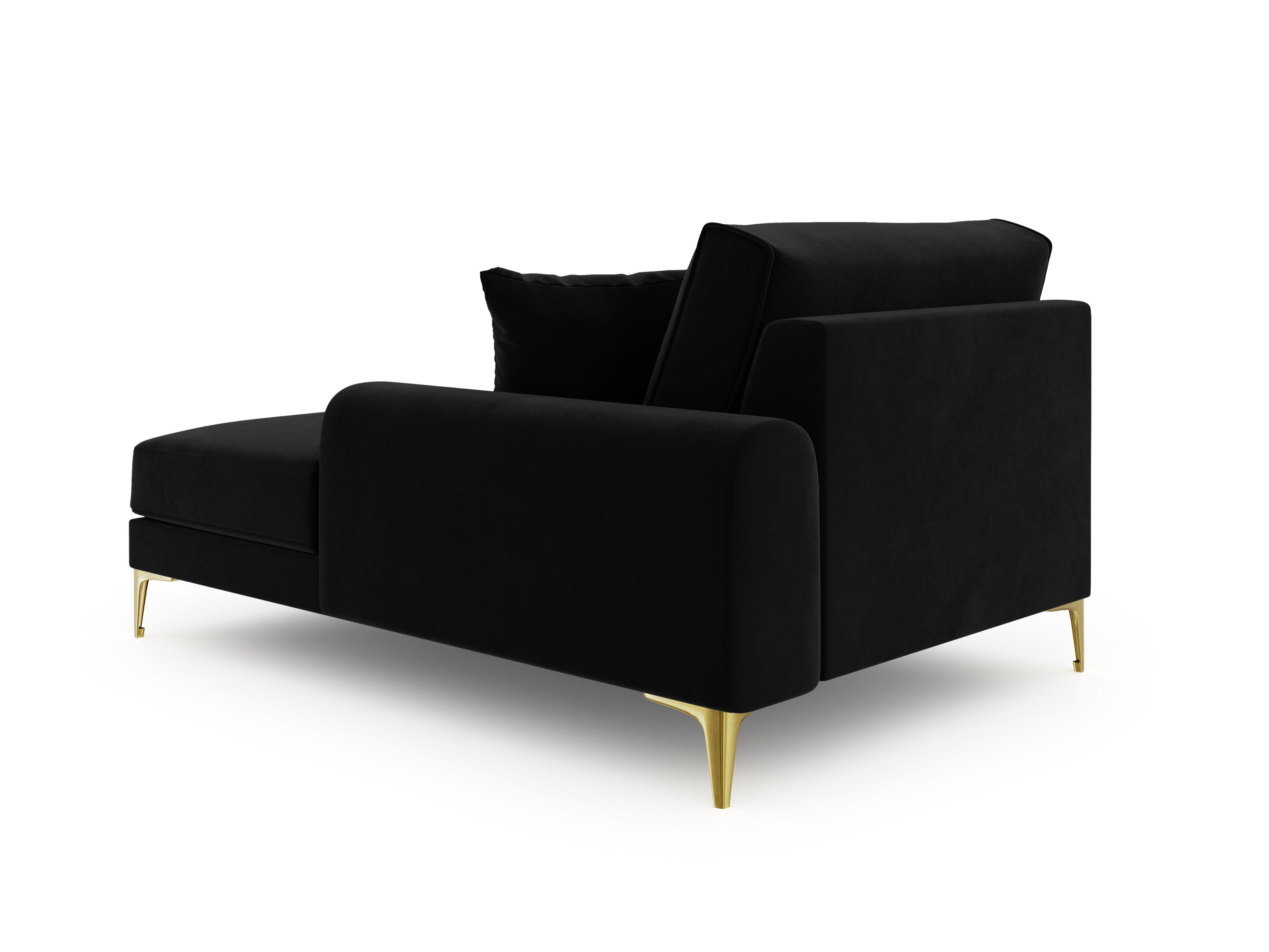 Szezlong aksamitny prawostronny MADARA czarny ze złotą podstawą Mazzini Sofas Eye on Design