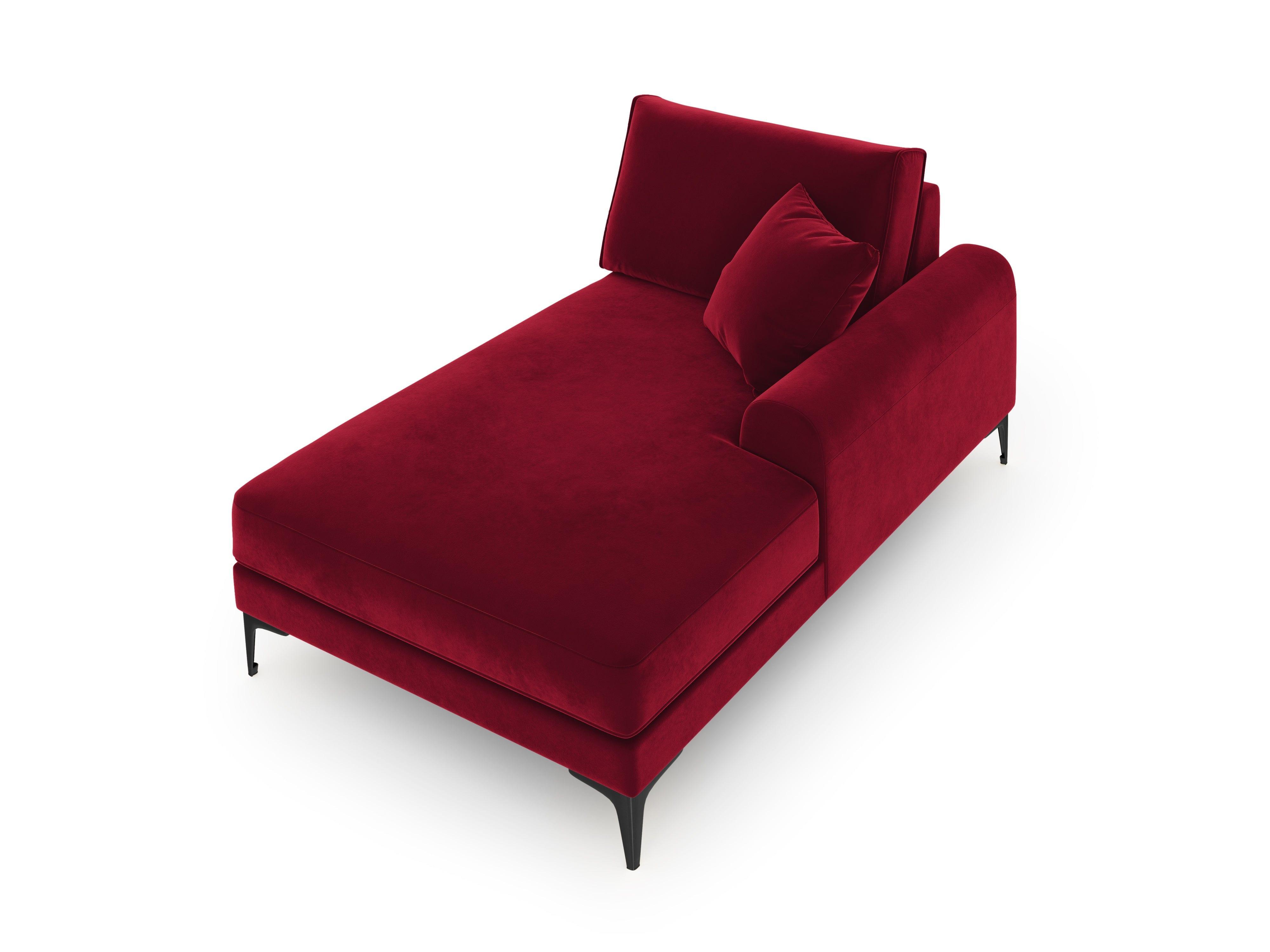 Szezlong aksamitny prawostronny MADARA czerwony z czarną podstawą Mazzini Sofas Eye on Design