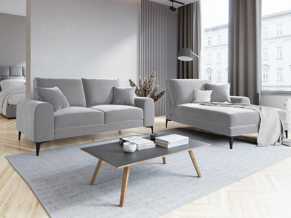 Szezlong aksamitny prawostronny MADARA srebrny z czarną podstawą Mazzini Sofas Eye on Design