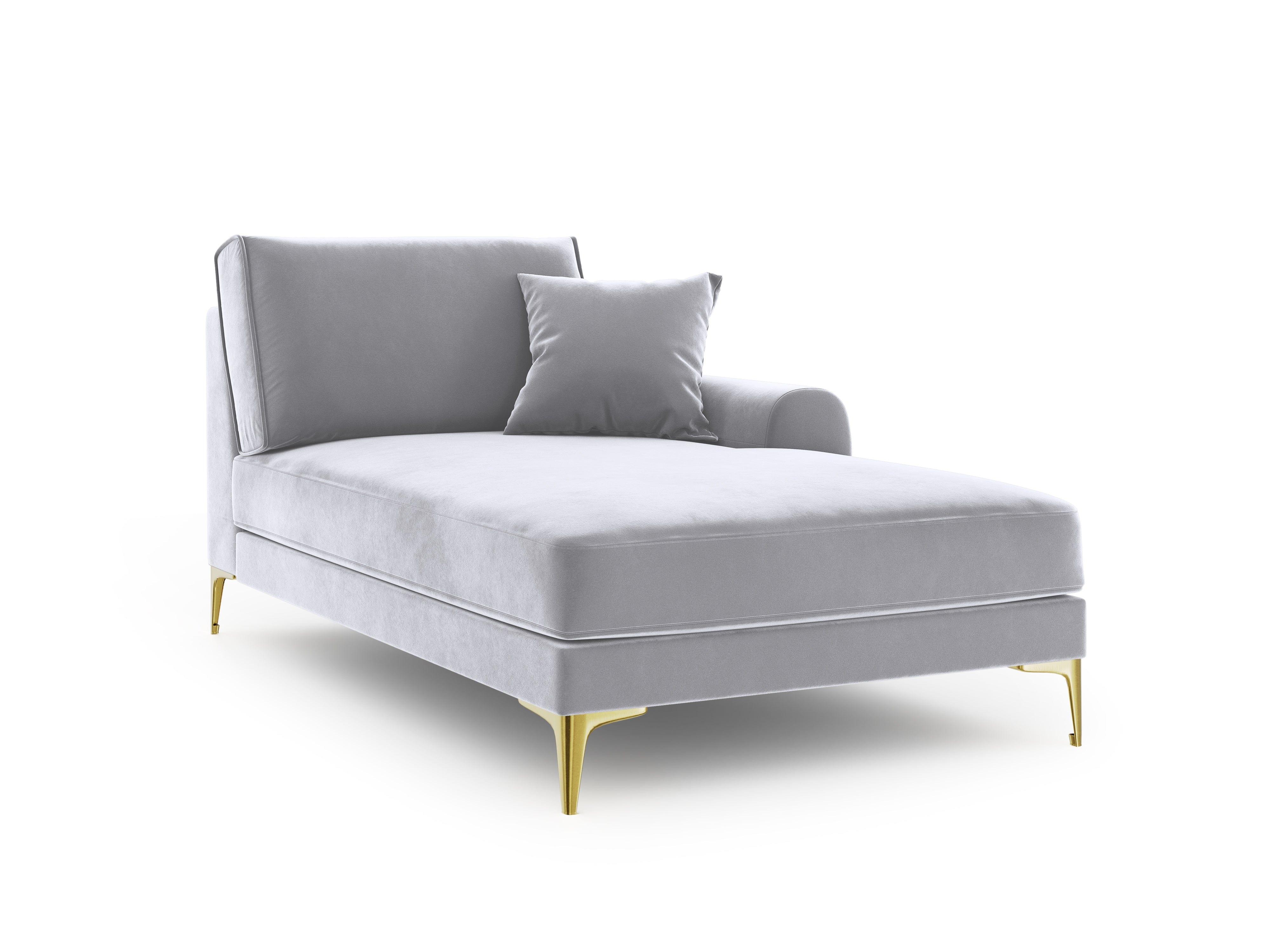 Szezlong aksamitny prawostronny MADARA srebrny ze złotą podstawą Mazzini Sofas Eye on Design