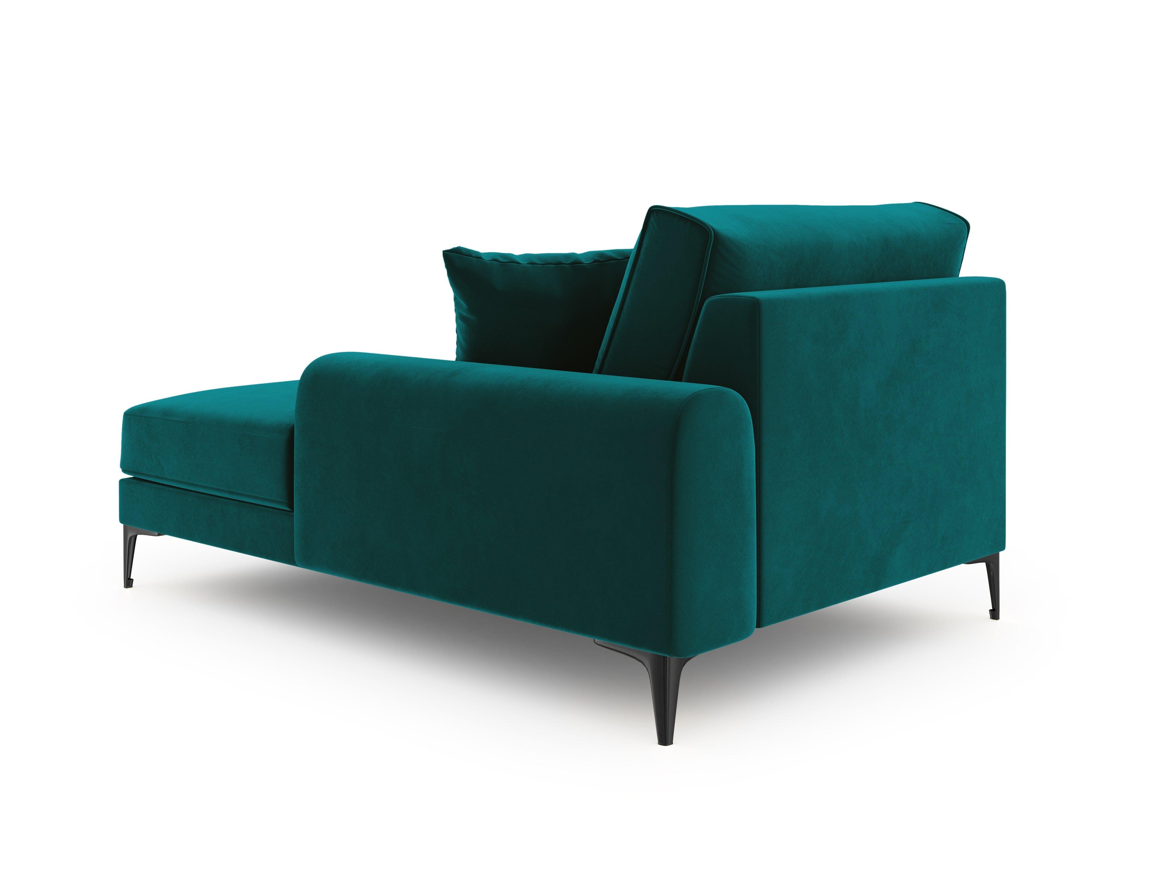 Szezlong aksamitny prawostronny MADARA turkusowy z czarną podstawą Mazzini Sofas Eye on Design