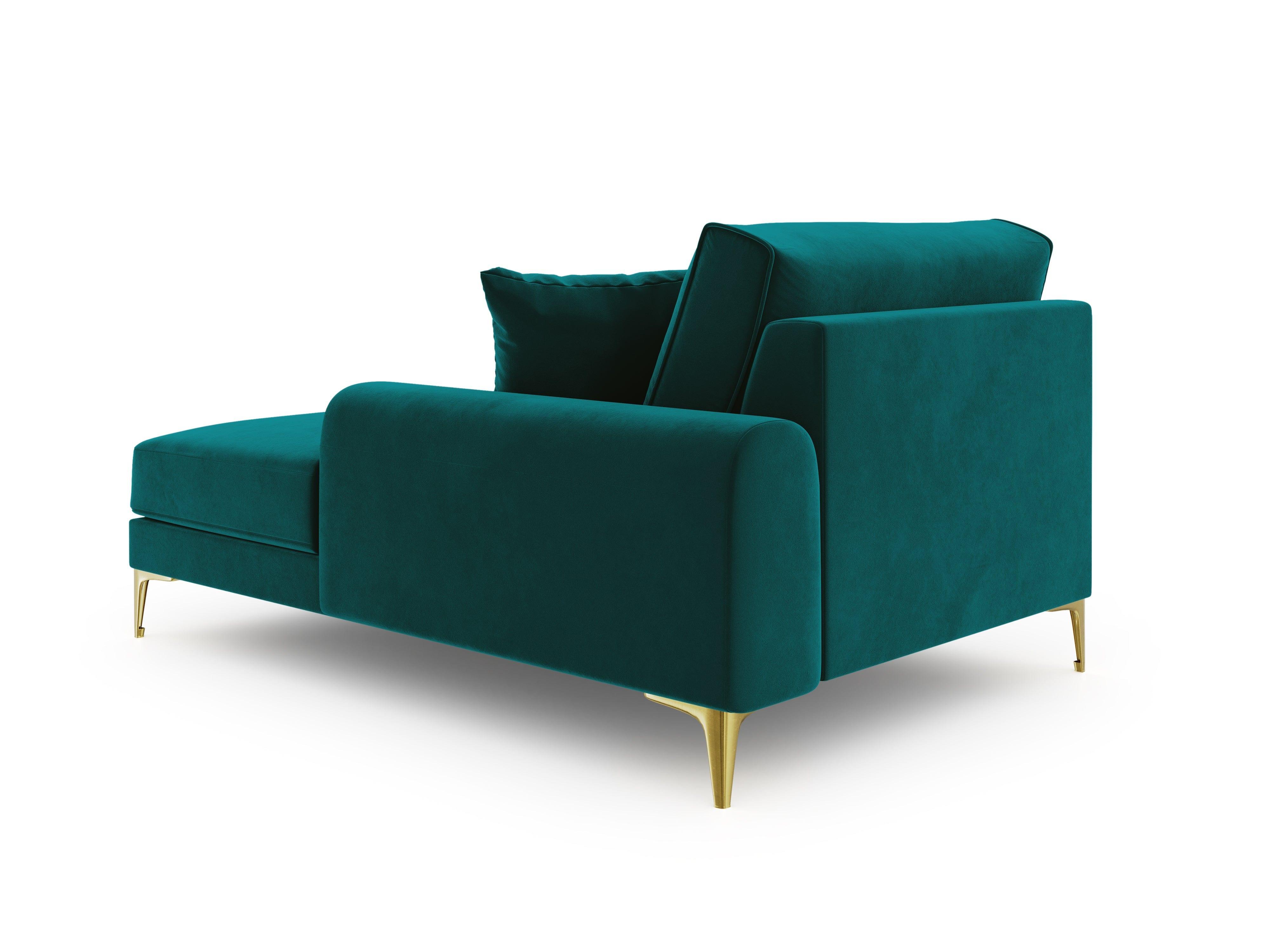 Szezlong aksamitny prawostronny MADARA turkusowy ze złotą podstawą Mazzini Sofas Eye on Design