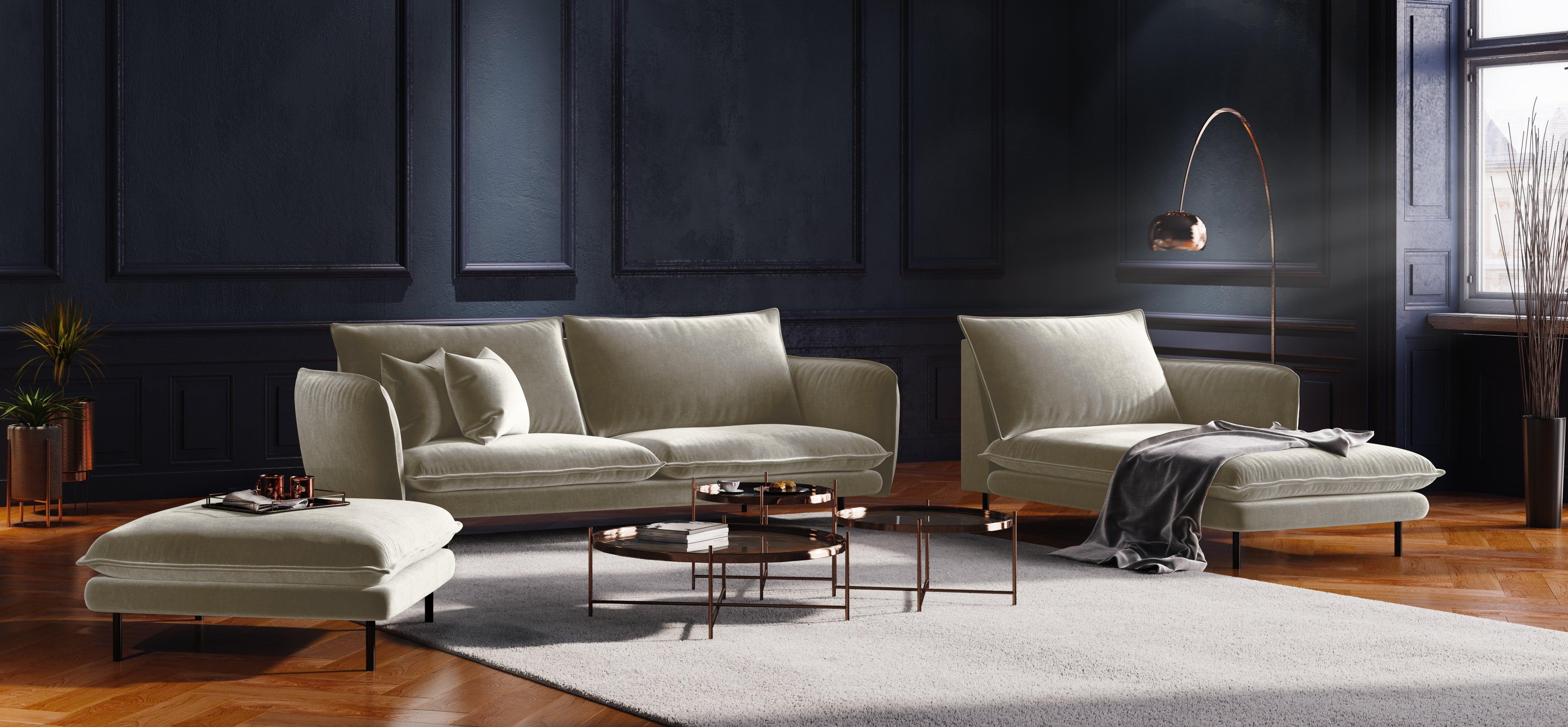 Szezlong aksamitny prawostronny VIENNA beżowy z czarną podstawą Cosmopolitan Design Eye on Design