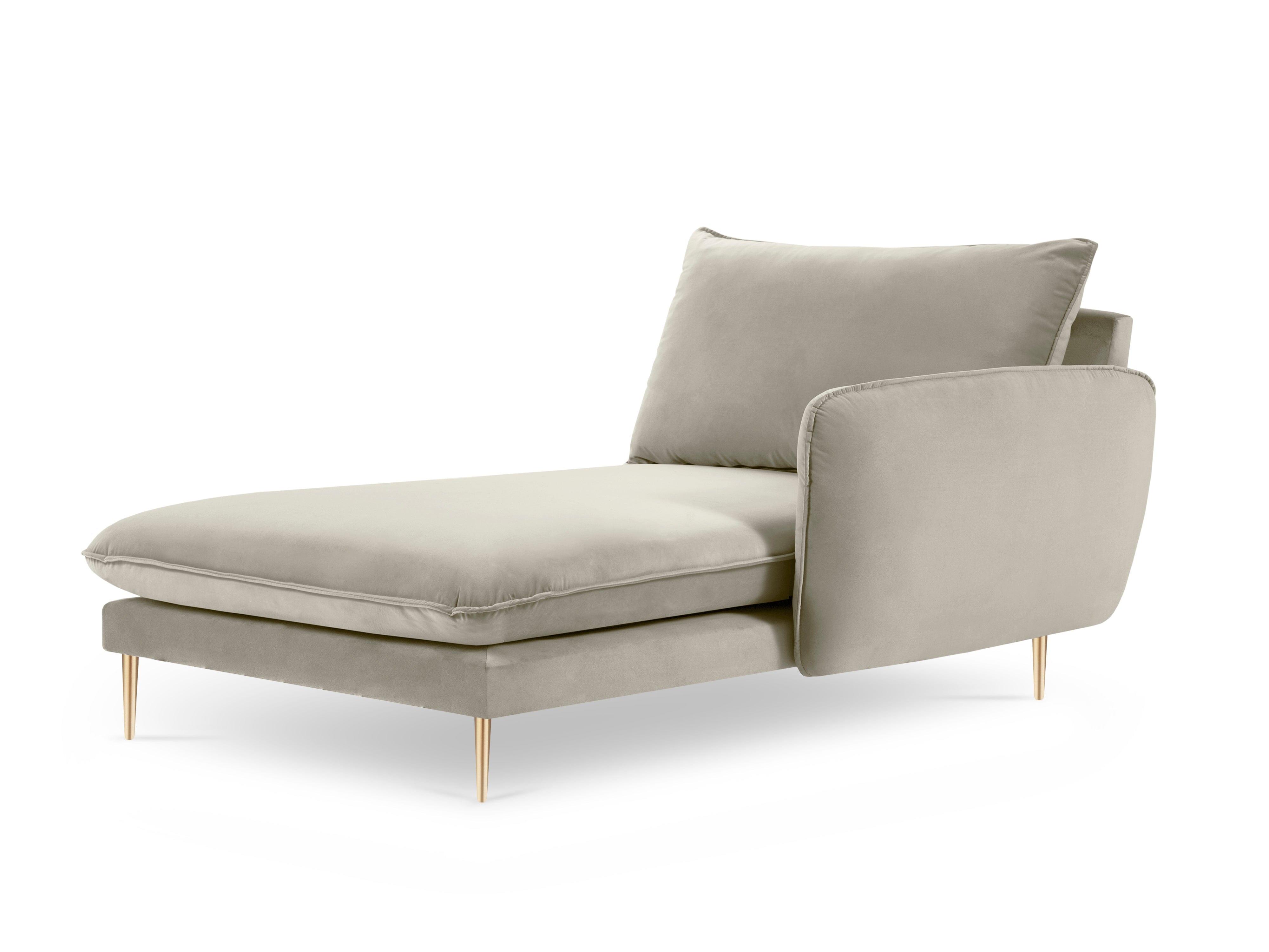 Szezlong aksamitny prawostronny VIENNA beżowy ze złotą podstawą Cosmopolitan Design Eye on Design