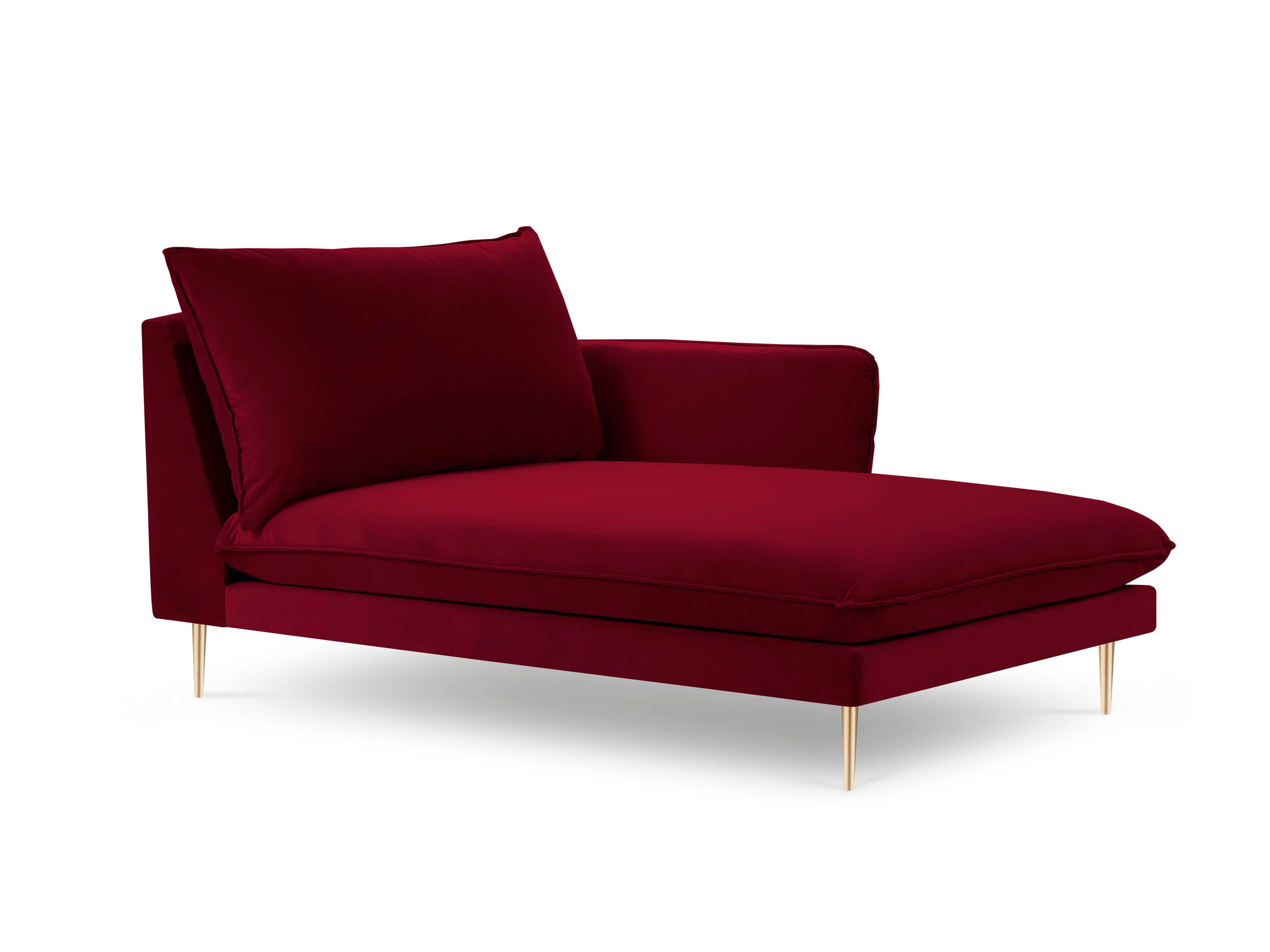 Szezlong aksamitny prawostronny VIENNA bordowy ze złotą podstawą Cosmopolitan Design Eye on Design