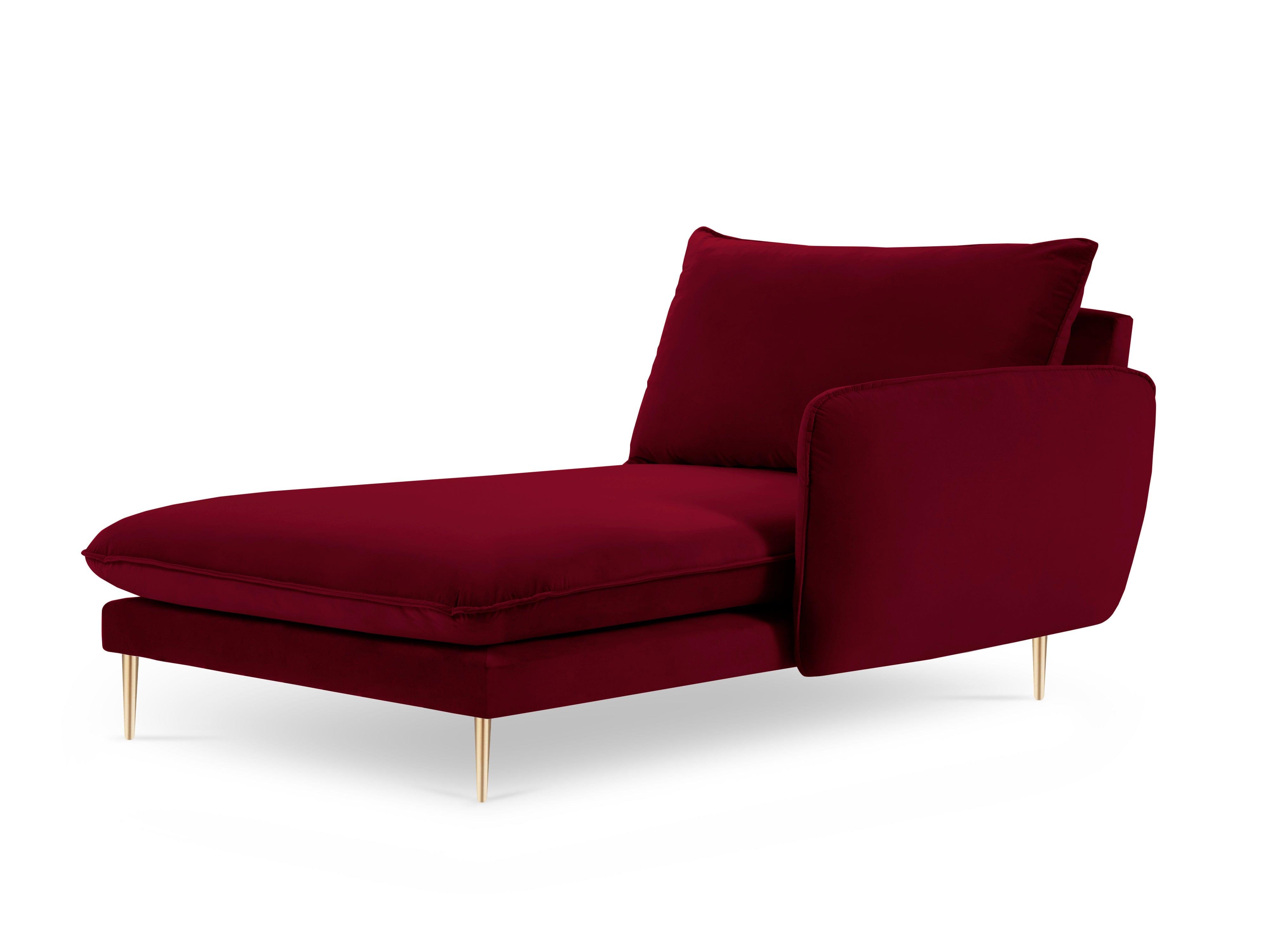 Szezlong aksamitny prawostronny VIENNA bordowy ze złotą podstawą Cosmopolitan Design Eye on Design