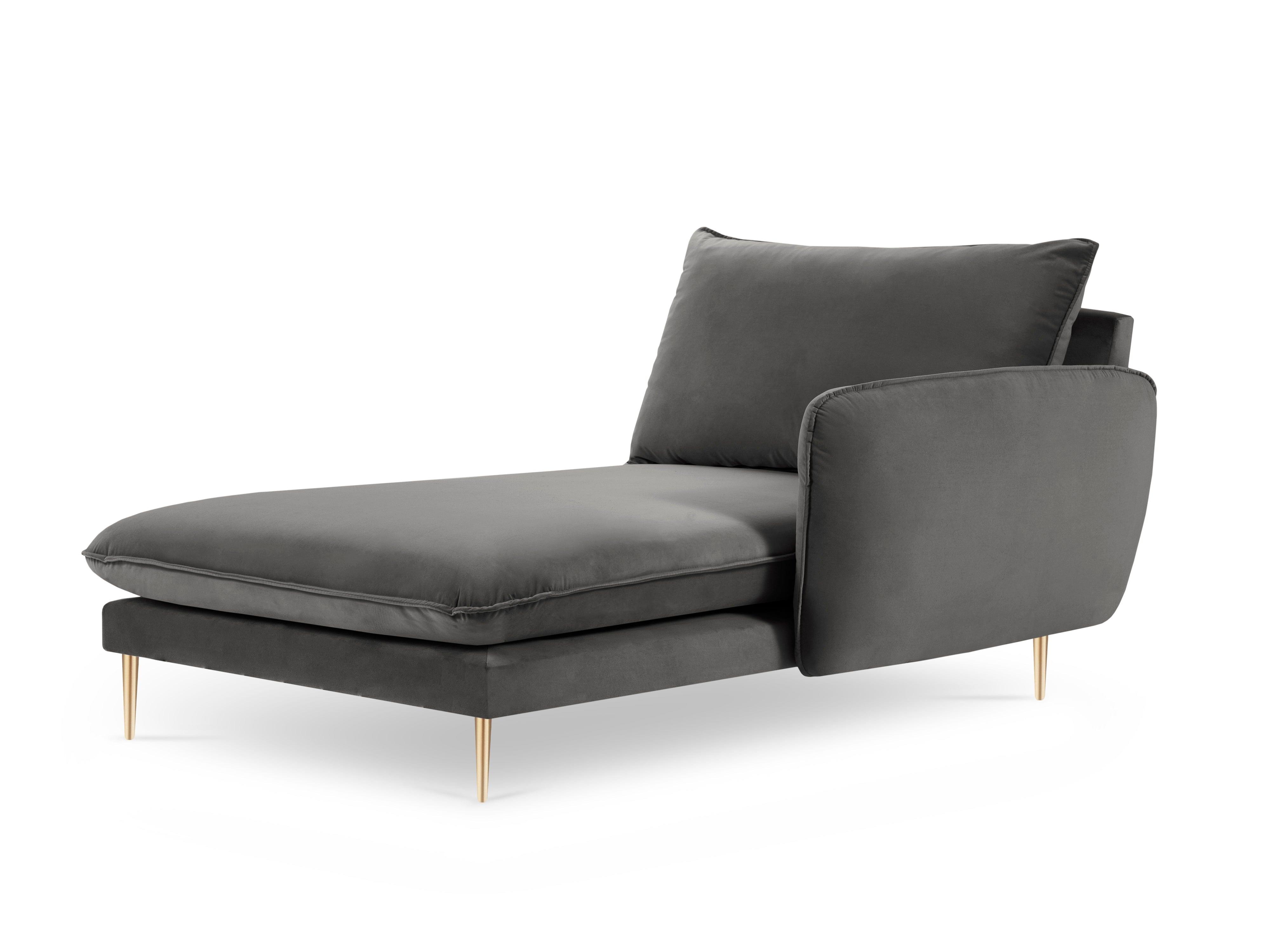 Szezlong aksamitny prawostronny VIENNA ciemnoszary ze złotą podstawą Cosmopolitan Design Eye on Design