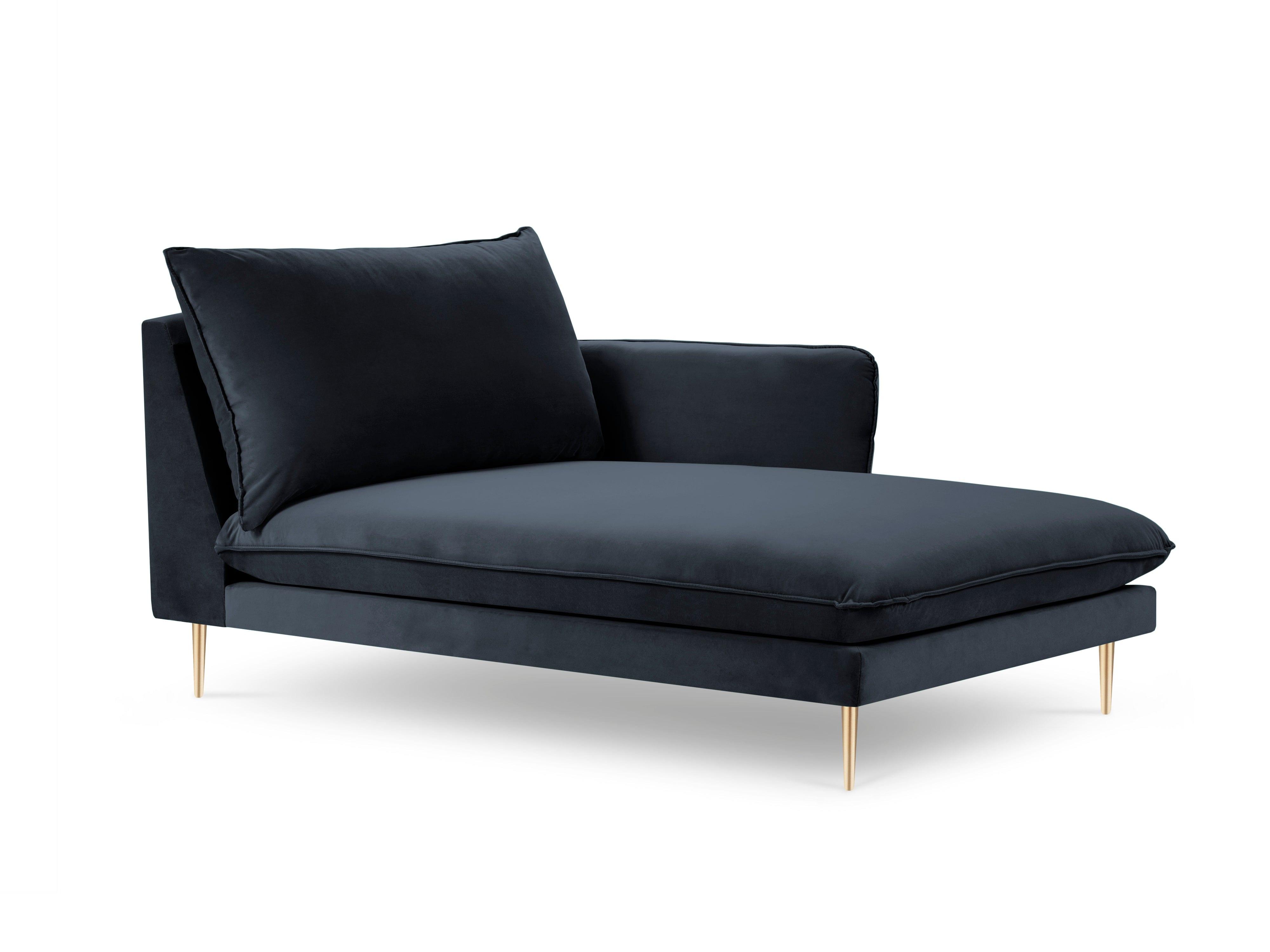 Szezlong aksamitny prawostronny VIENNA granatowy ze złotą podstawą Cosmopolitan Design Eye on Design