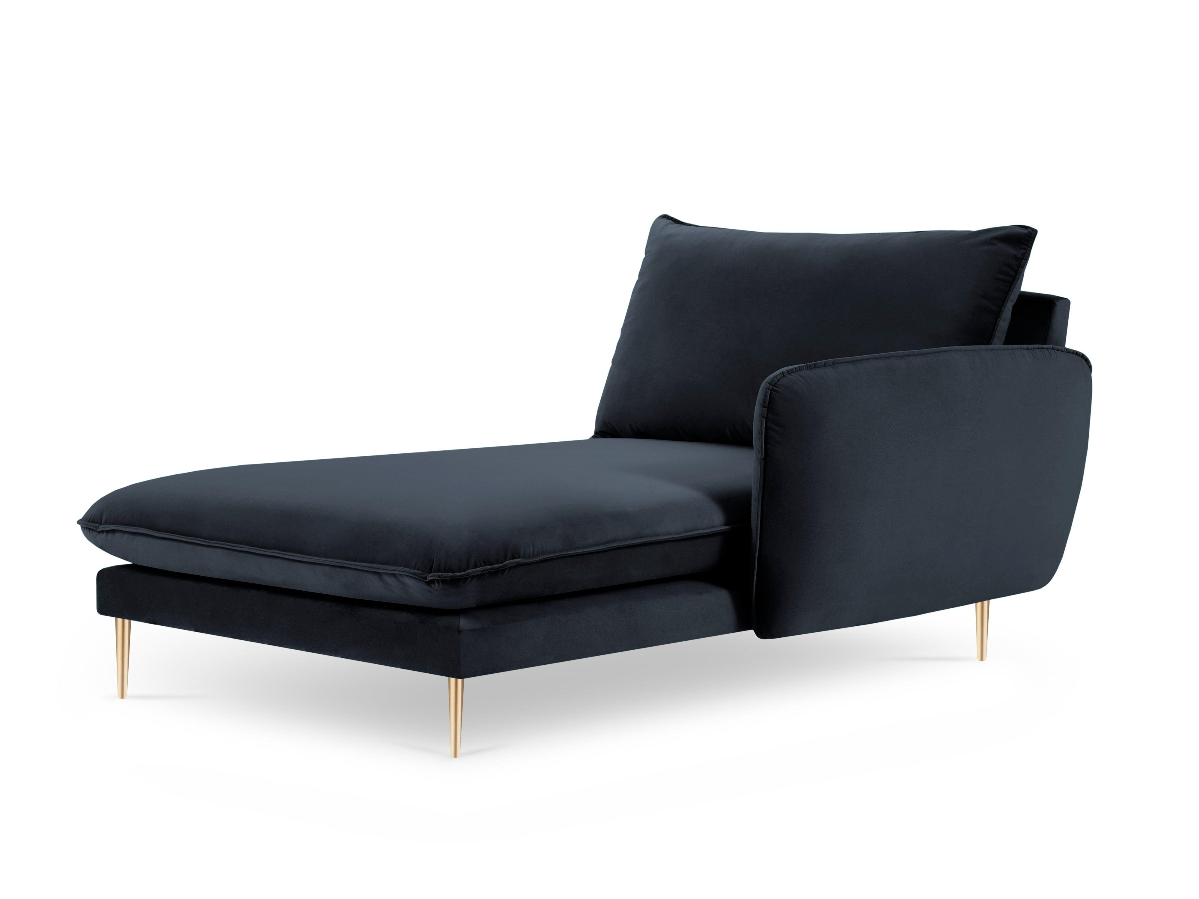 Szezlong aksamitny prawostronny VIENNA granatowy ze złotą podstawą Cosmopolitan Design Eye on Design
