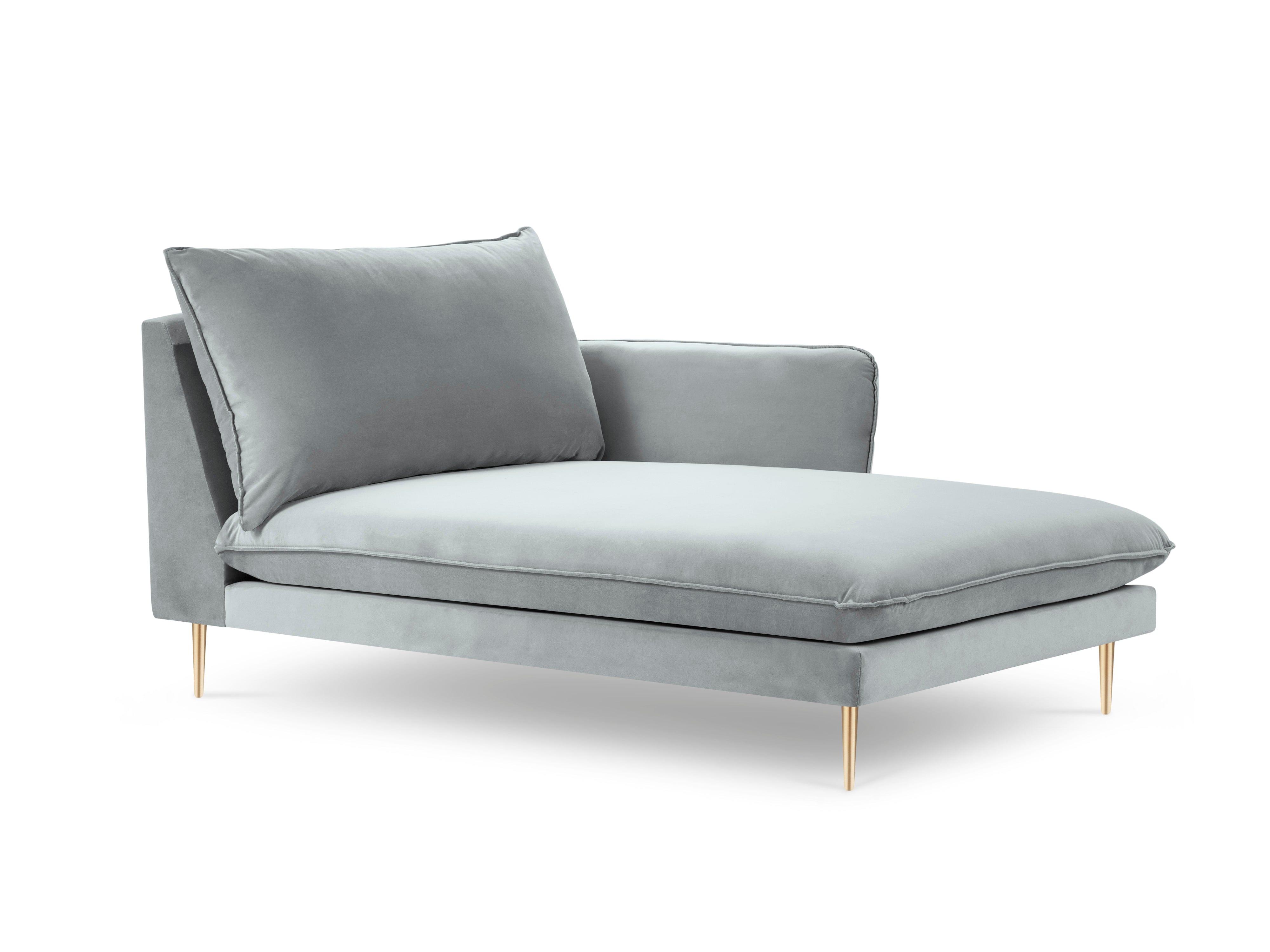 Szezlong aksamitny prawostronny VIENNA jasnoszary ze złotą podstawą Cosmopolitan Design Eye on Design