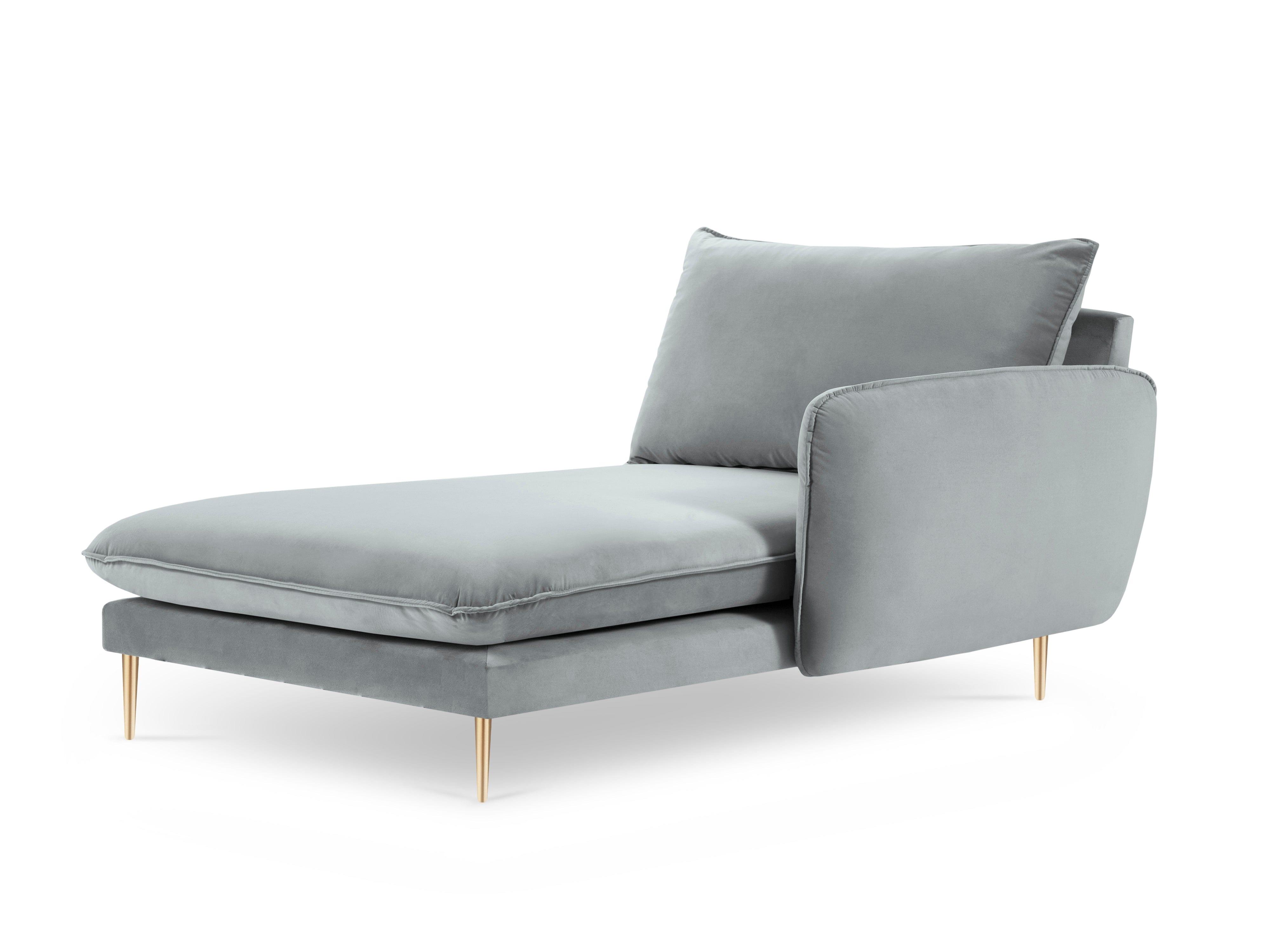 Szezlong aksamitny prawostronny VIENNA jasnoszary ze złotą podstawą Cosmopolitan Design Eye on Design