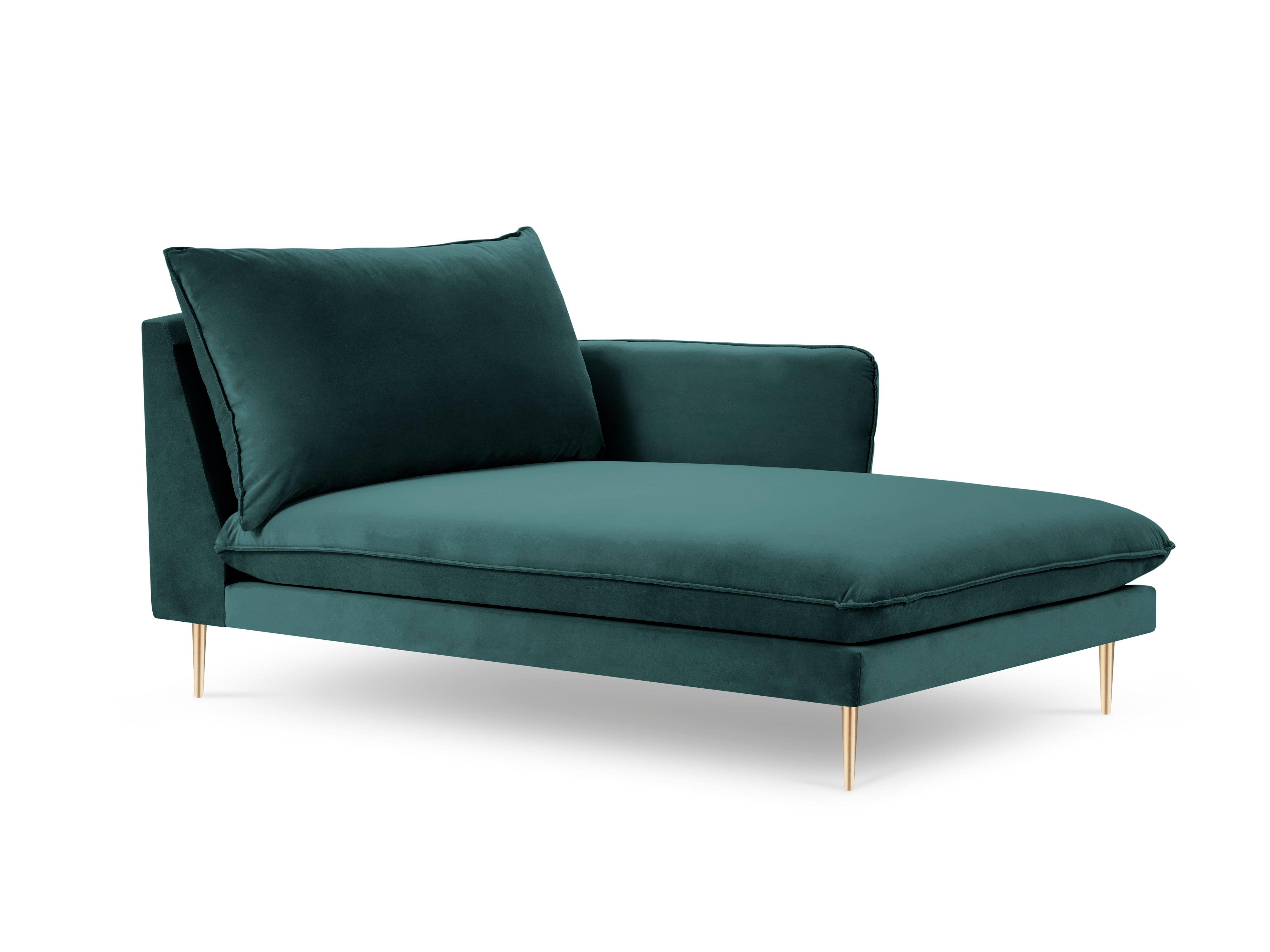 Szezlong aksamitny prawostronny VIENNA morski ze złotą podstawą Cosmopolitan Design Eye on Design