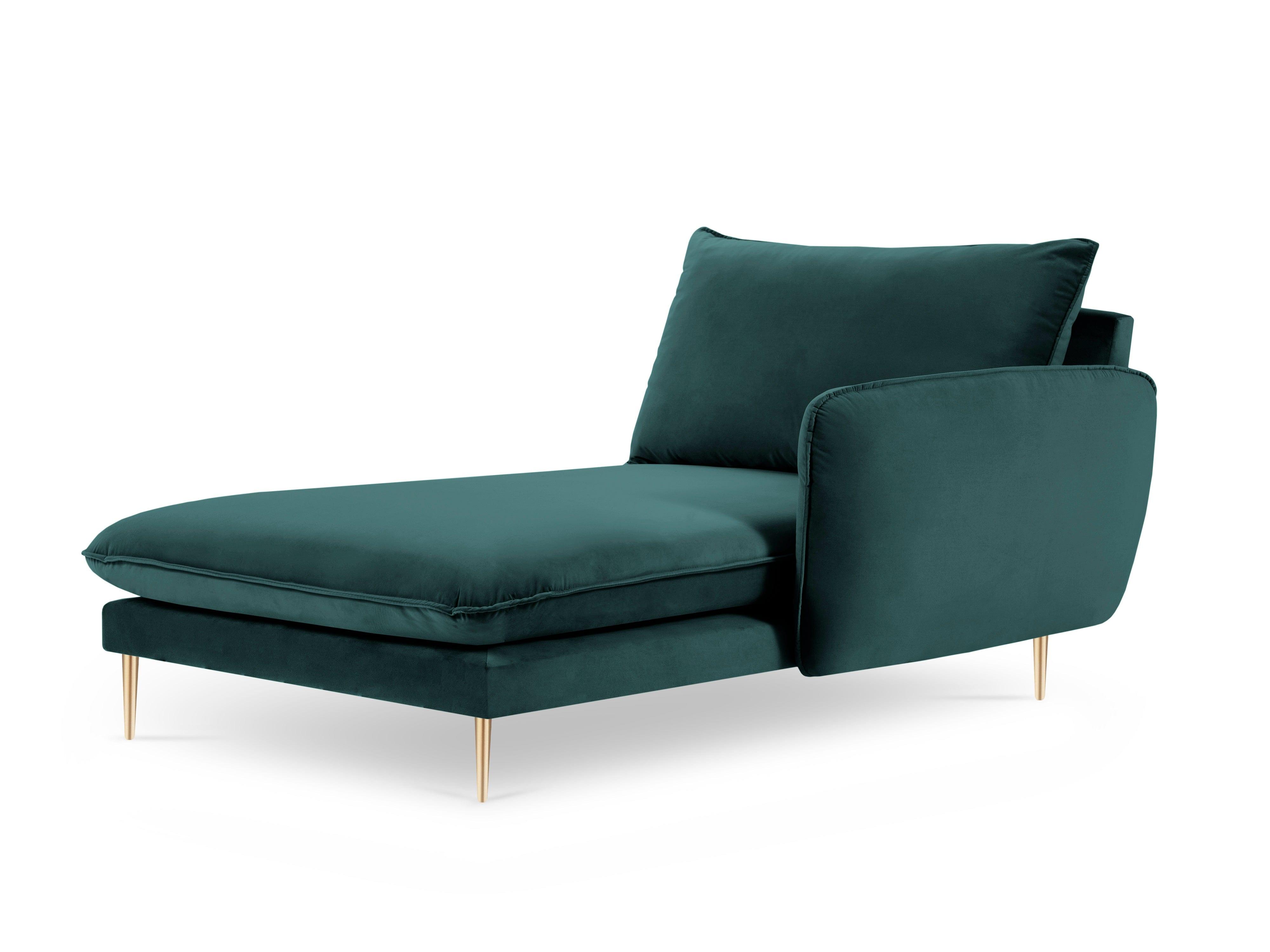 Szezlong aksamitny prawostronny VIENNA morski ze złotą podstawą Cosmopolitan Design Eye on Design