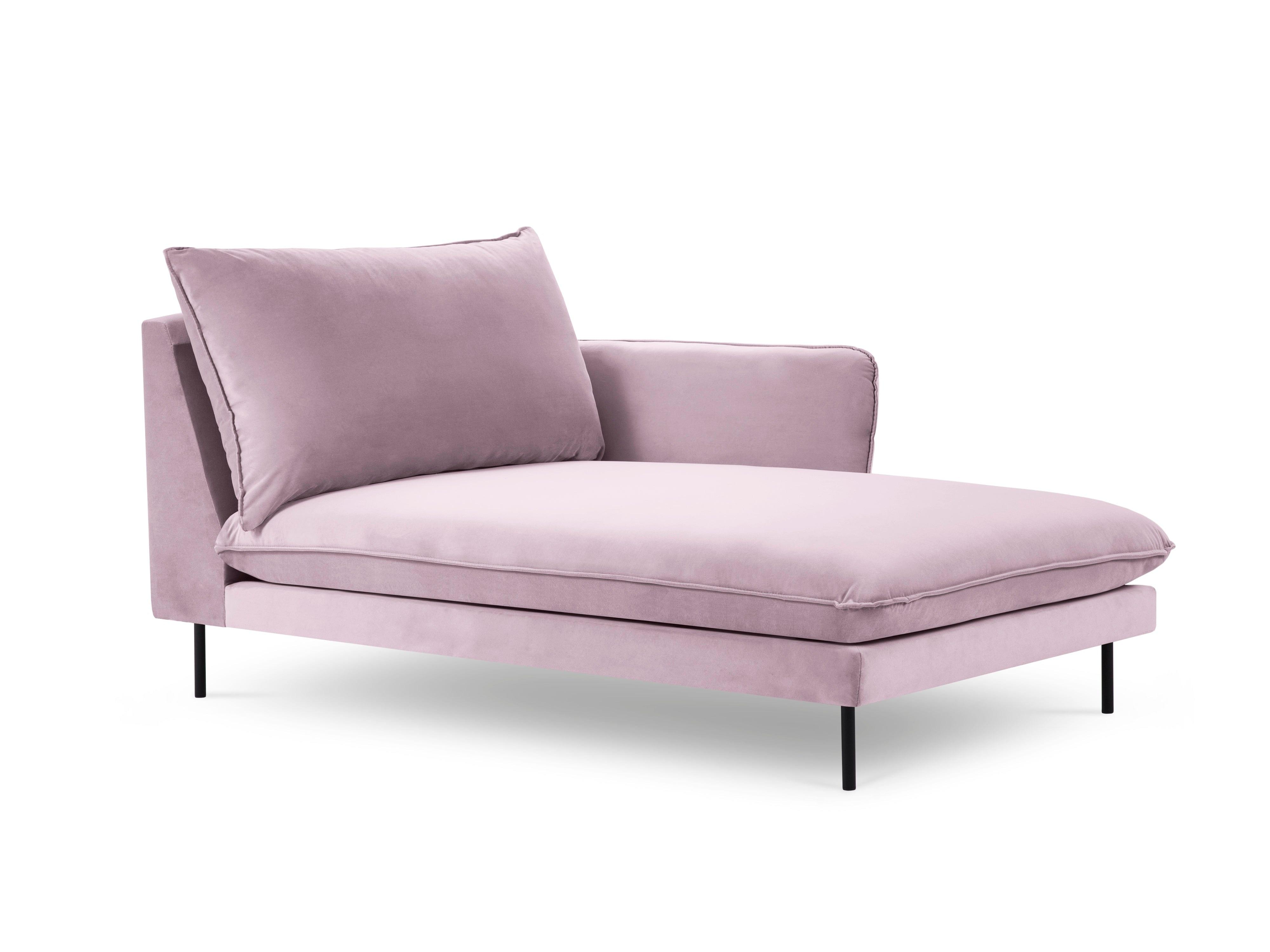 Szezlong aksamitny prawostronny VIENNA pudrowy róż z czarną podstawą Cosmopolitan Design Eye on Design