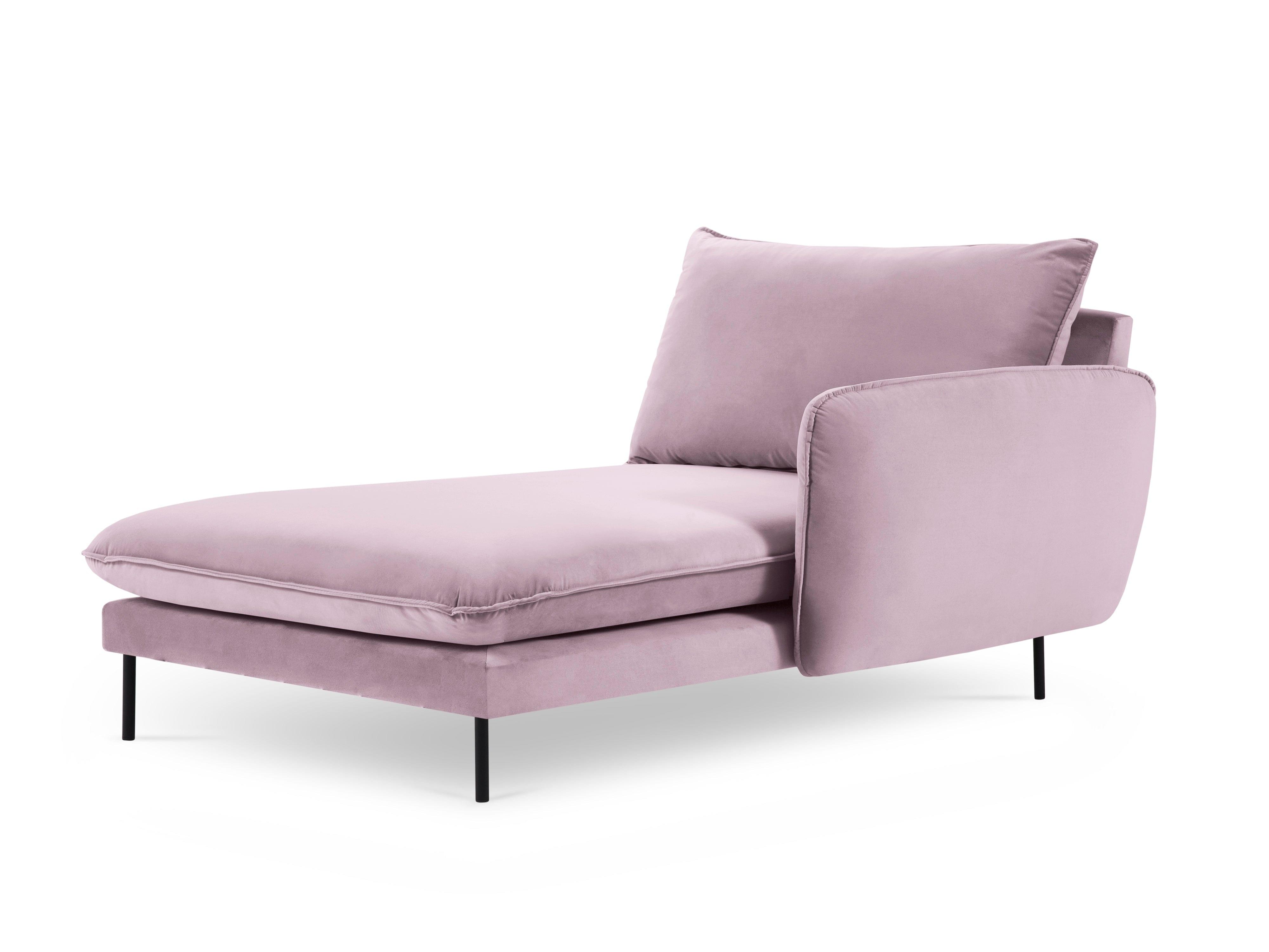 Szezlong aksamitny prawostronny VIENNA pudrowy róż z czarną podstawą Cosmopolitan Design Eye on Design