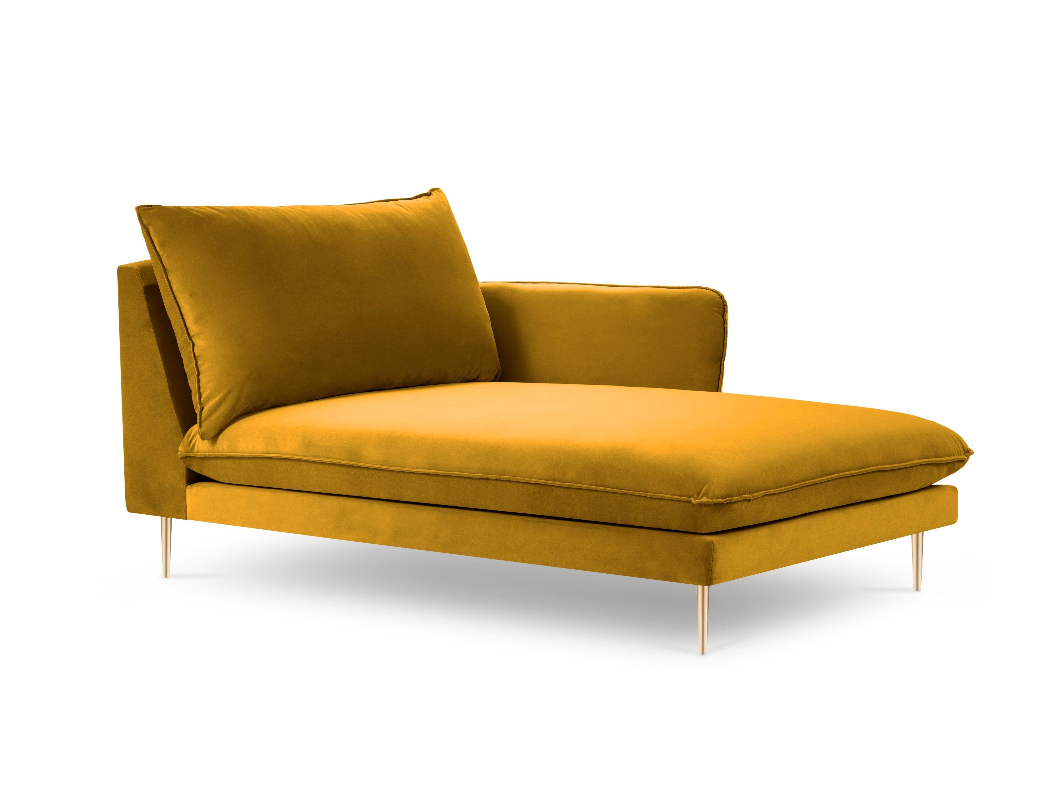 Szezlong aksamitny prawostronny VIENNA żółty ze złotą podstawą Cosmopolitan Design Eye on Design
