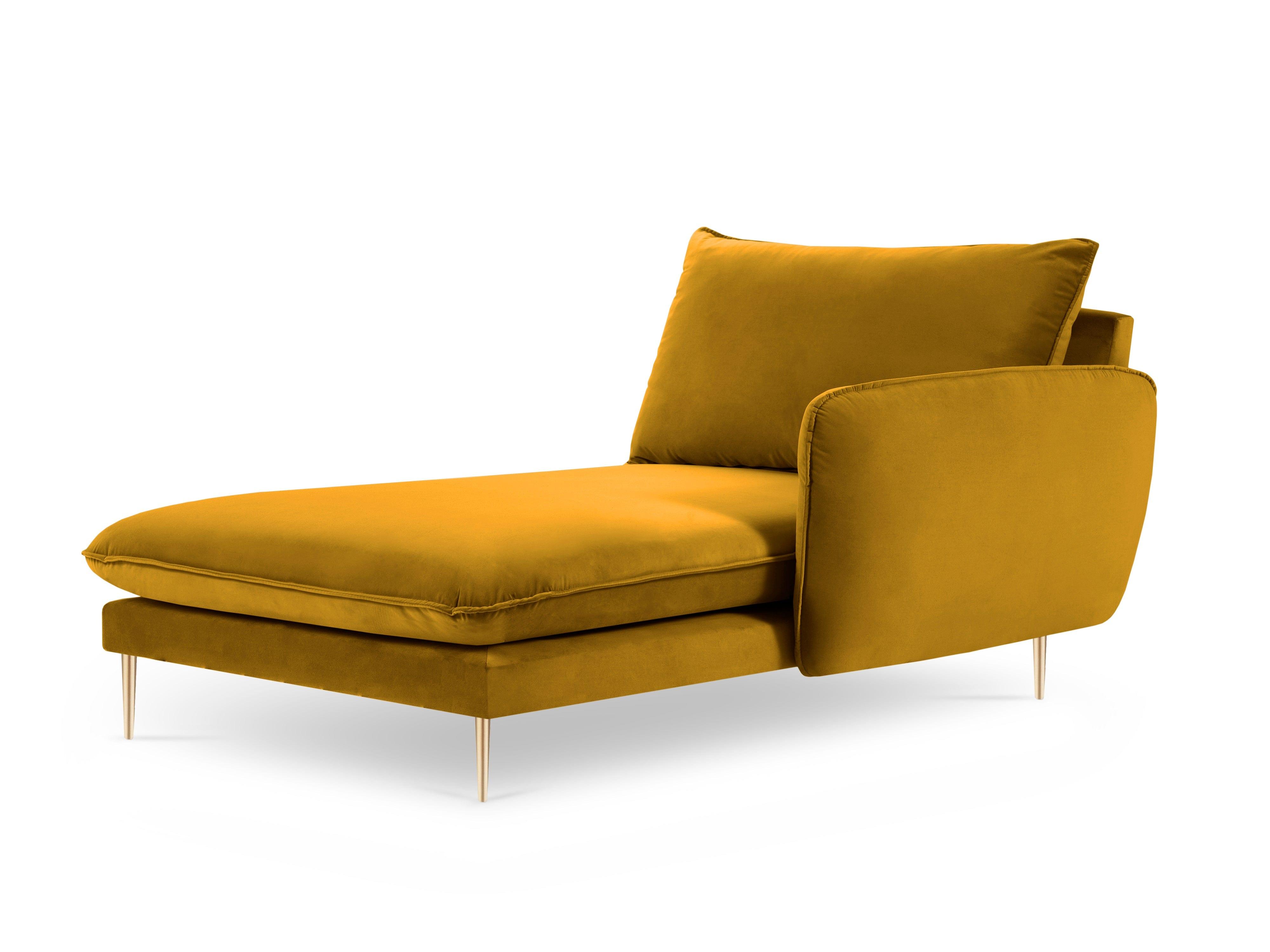 Szezlong aksamitny prawostronny VIENNA żółty ze złotą podstawą Cosmopolitan Design Eye on Design