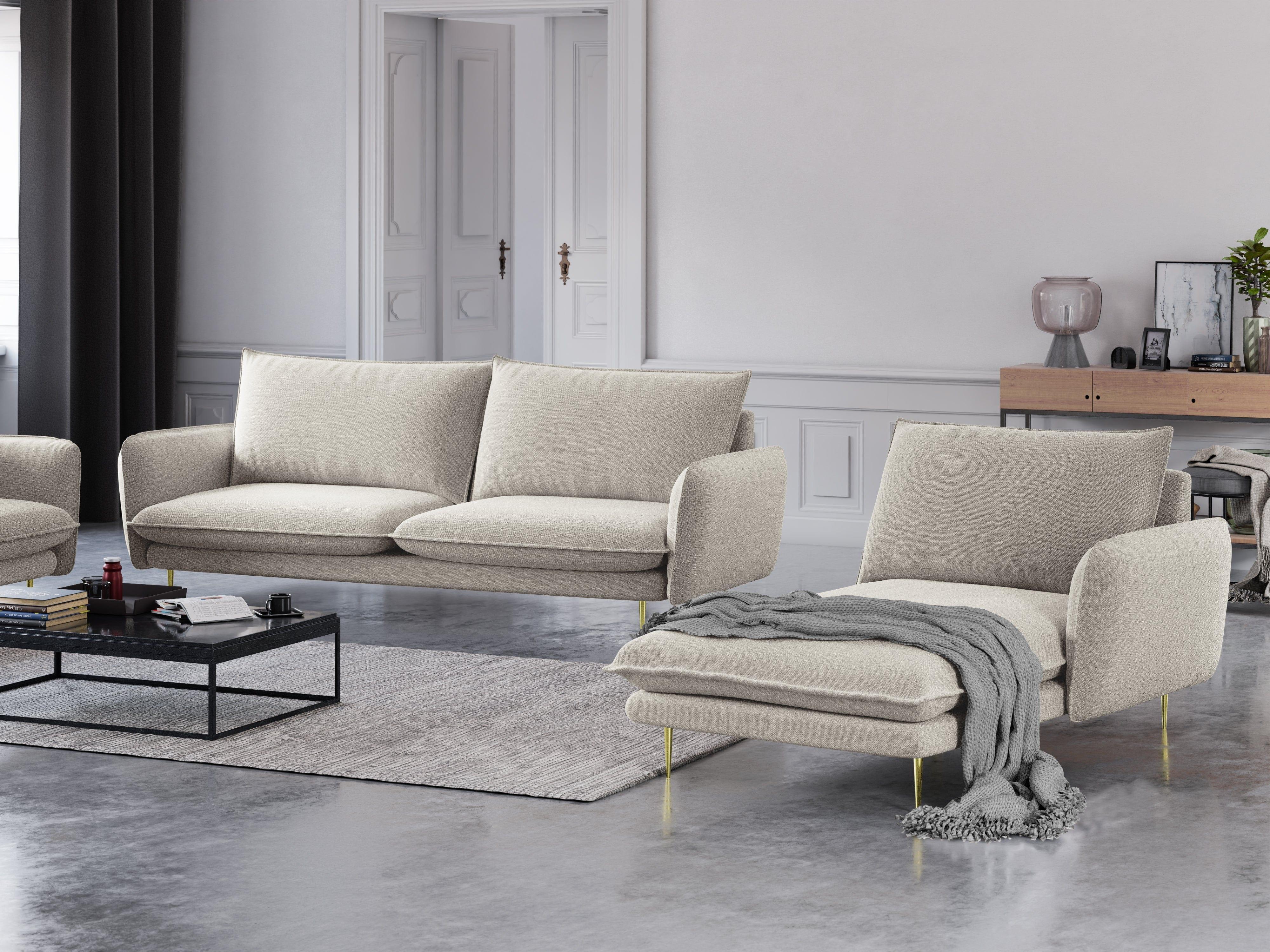 Szezlong prawostronny VIENNA piaskowy ze złotą podstawą Cosmopolitan Design Eye on Design
