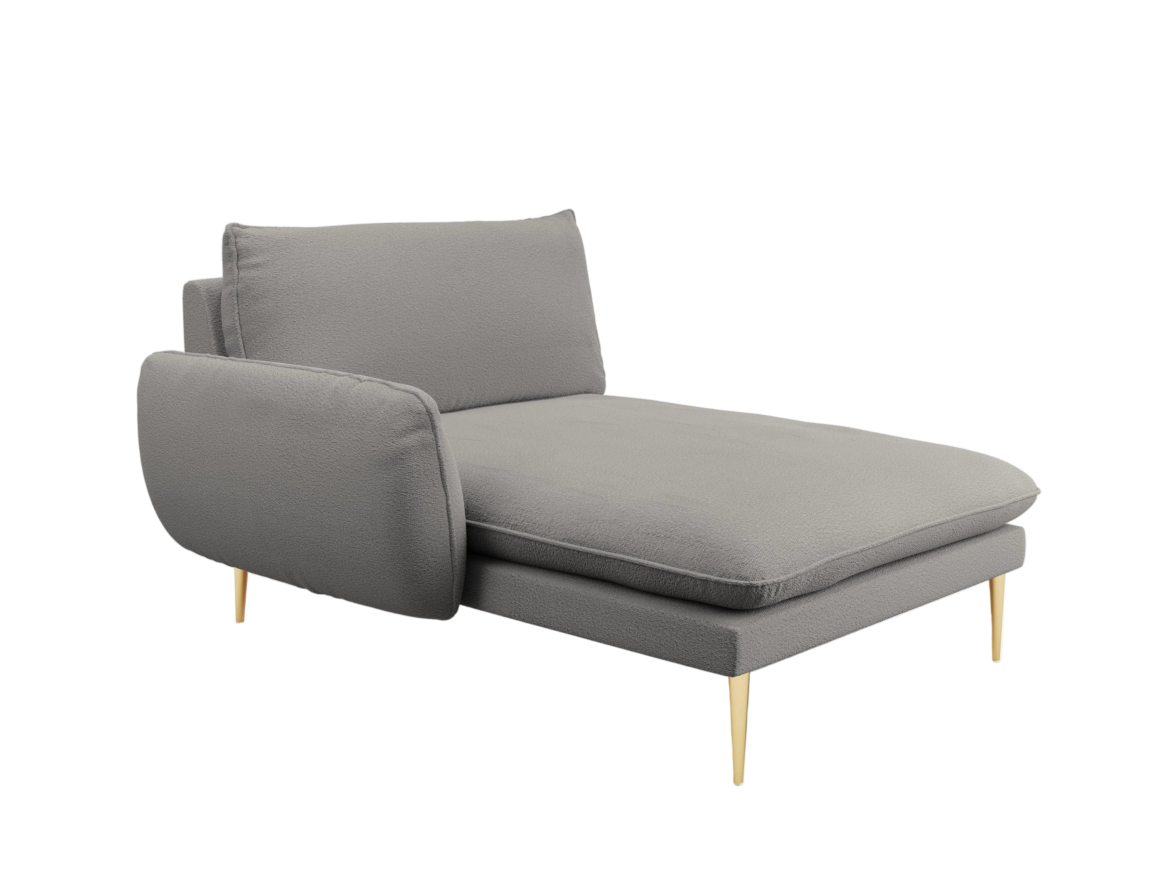 Szezlong w tkaninie boucle lewostronny VIENNA szary ze złotą podstawą Cosmopolitan Design Eye on Design