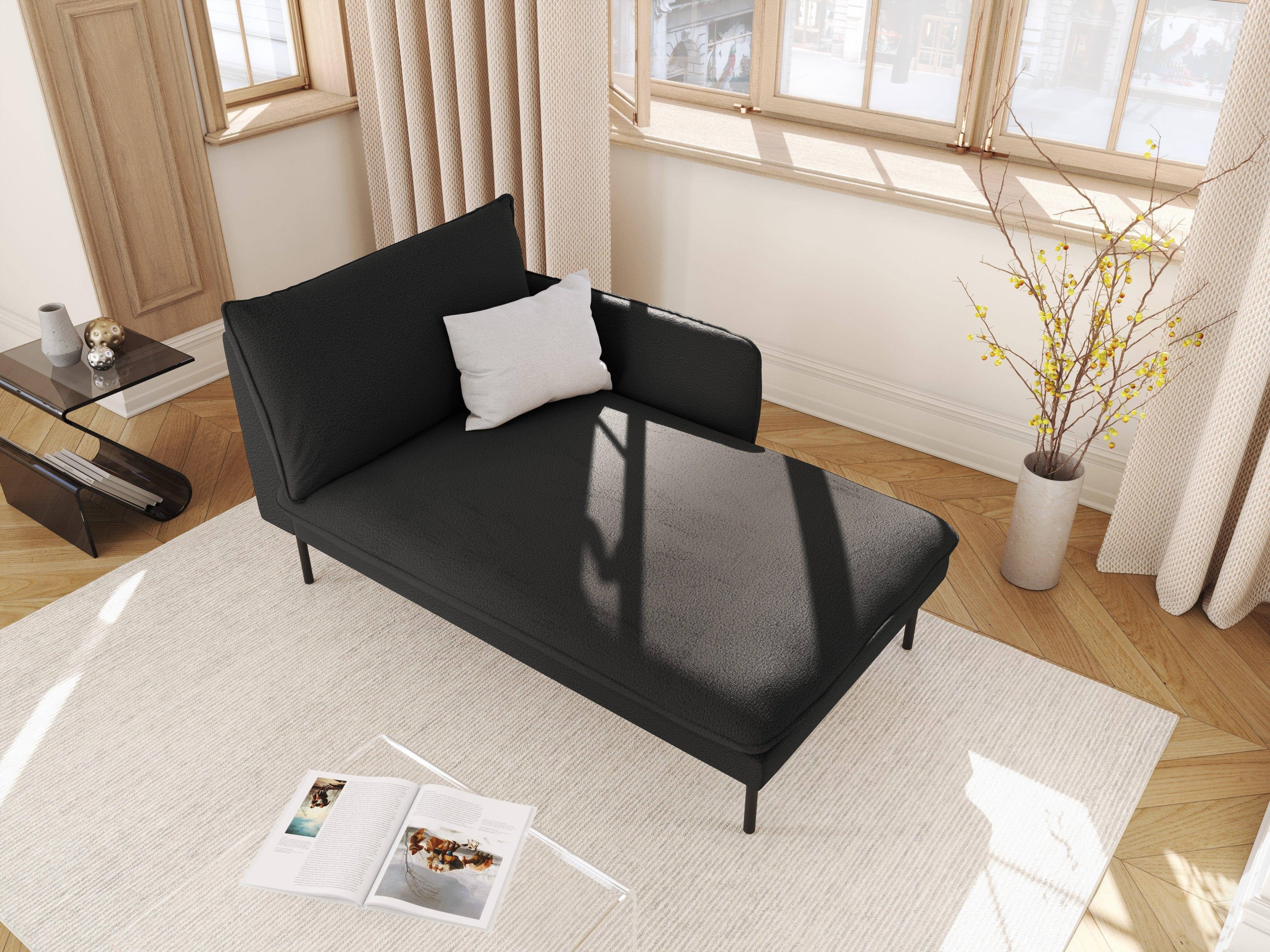 Szezlong w tkaninie boucle prawostronny VIENNA czarny z czarną podstawą Cosmopolitan Design Eye on Design