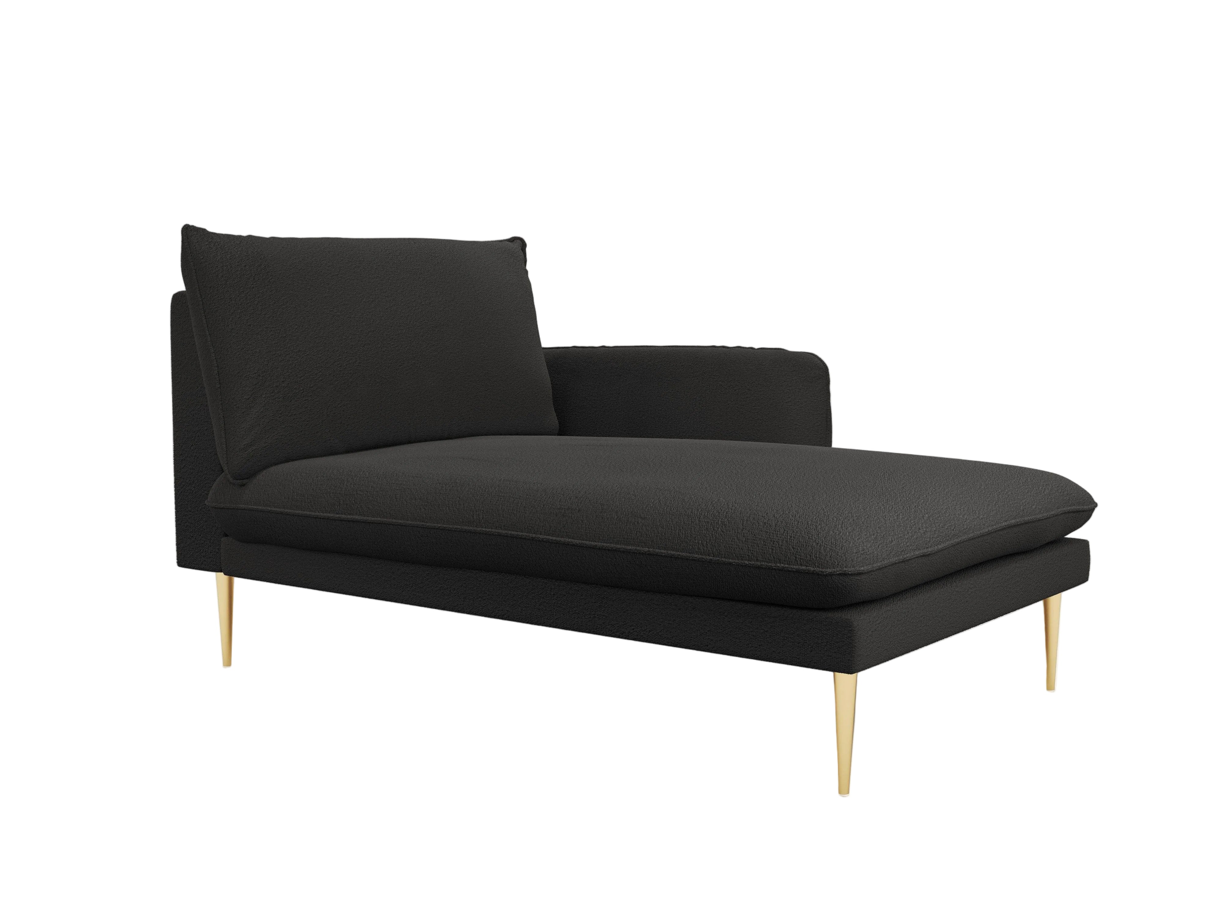 Szezlong w tkaninie boucle prawostronny VIENNA czarny ze złotą podstawą Cosmopolitan Design Eye on Design