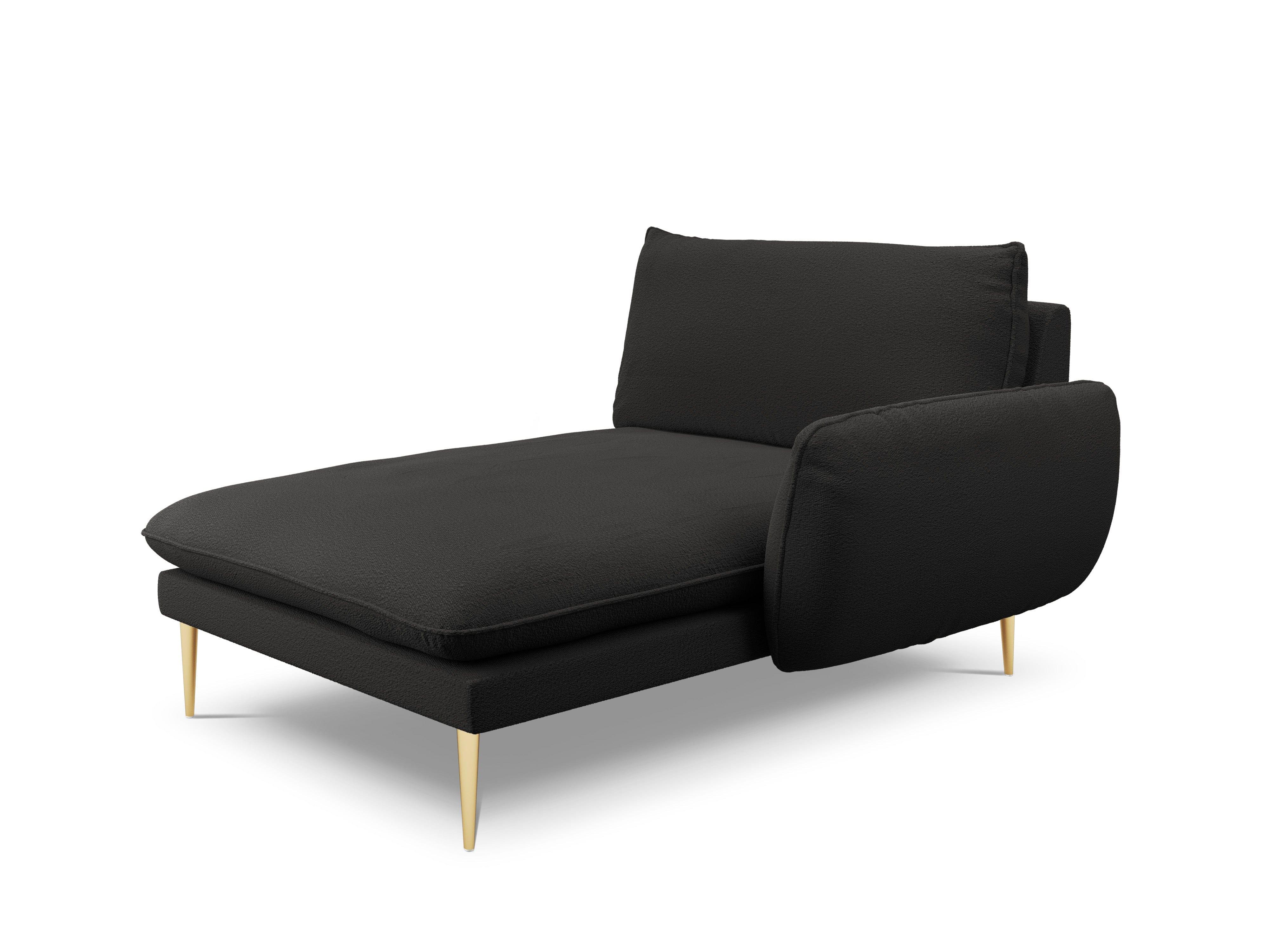 Szezlong w tkaninie boucle prawostronny VIENNA czarny ze złotą podstawą Cosmopolitan Design Eye on Design