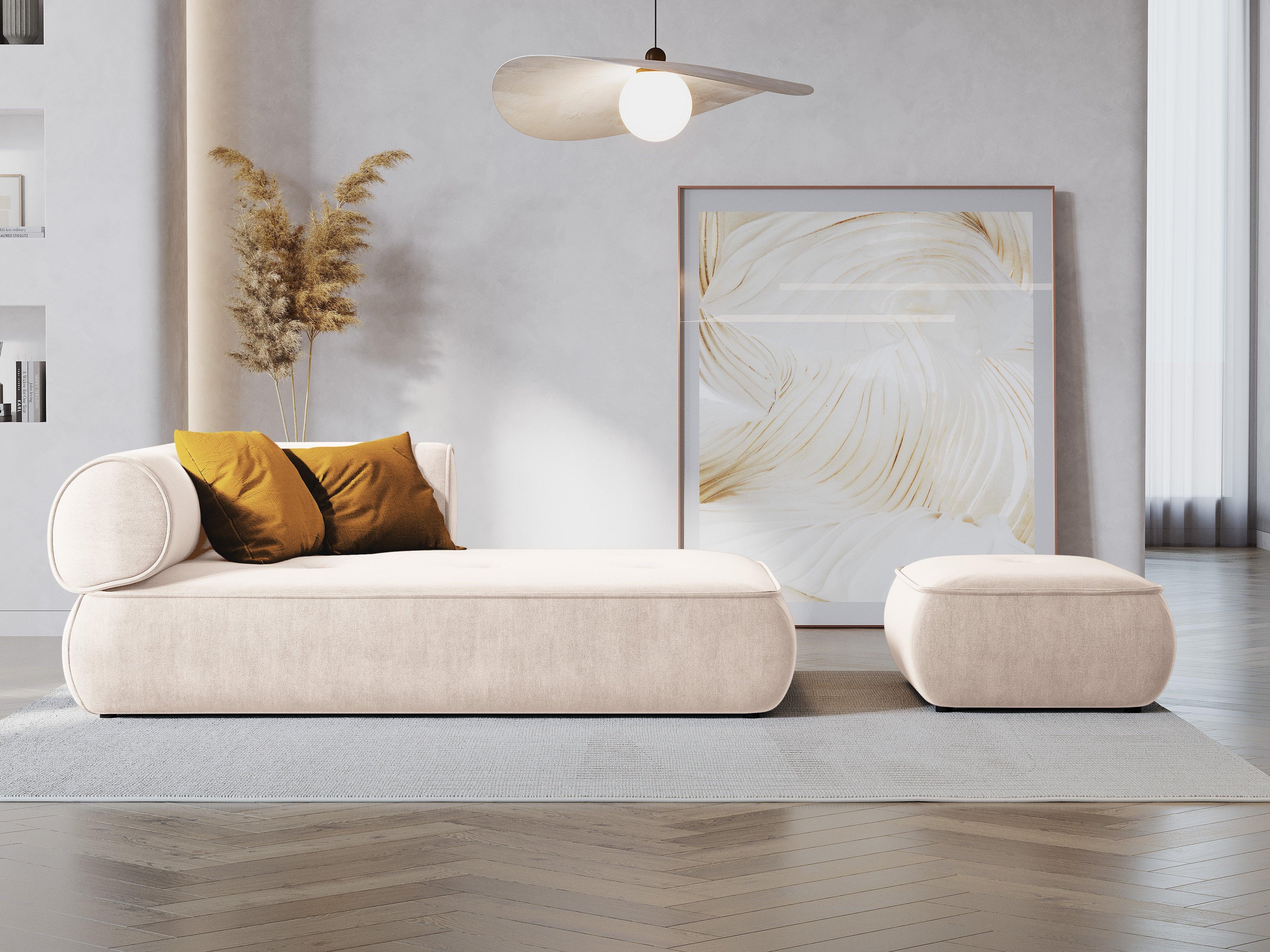 Szezlong w tkaninie szenilowej prawostronny LILY jasnobeżowy Maison Heritage Eye on Design