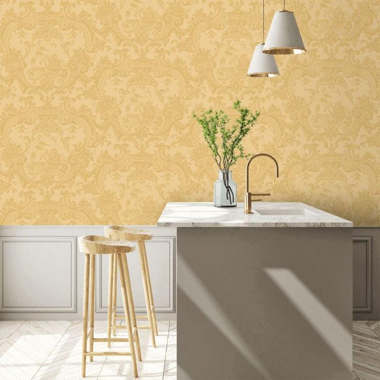 Oriental patterned wallpaper with ornaments ARCHIVE ANTHOLOGY - Chippendale China olive