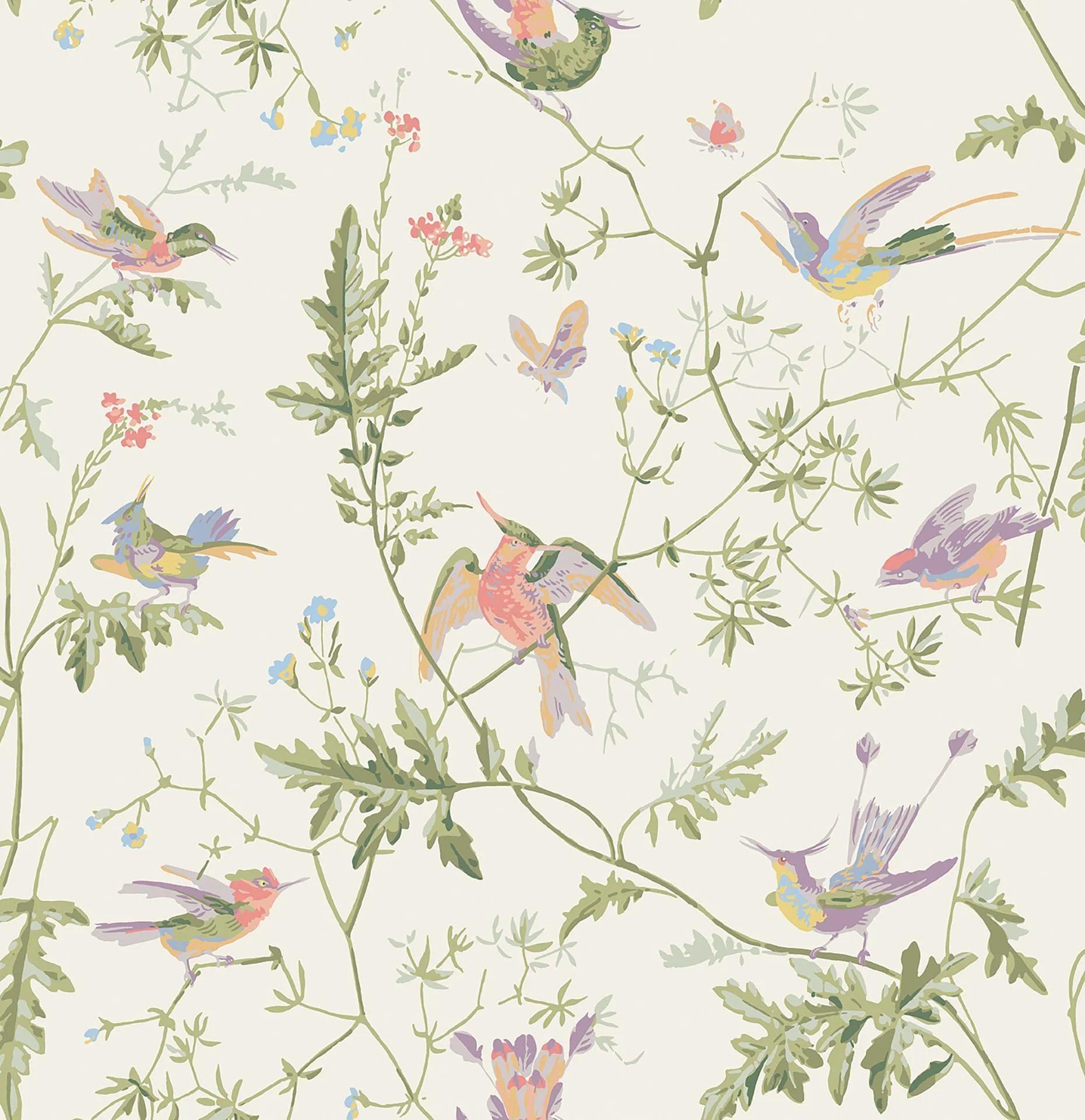 Tapeta ARCHIVE ANTHOLOGY - Hummingbirds oliwkowy na białym Cole & Son Default Title Eye on Design