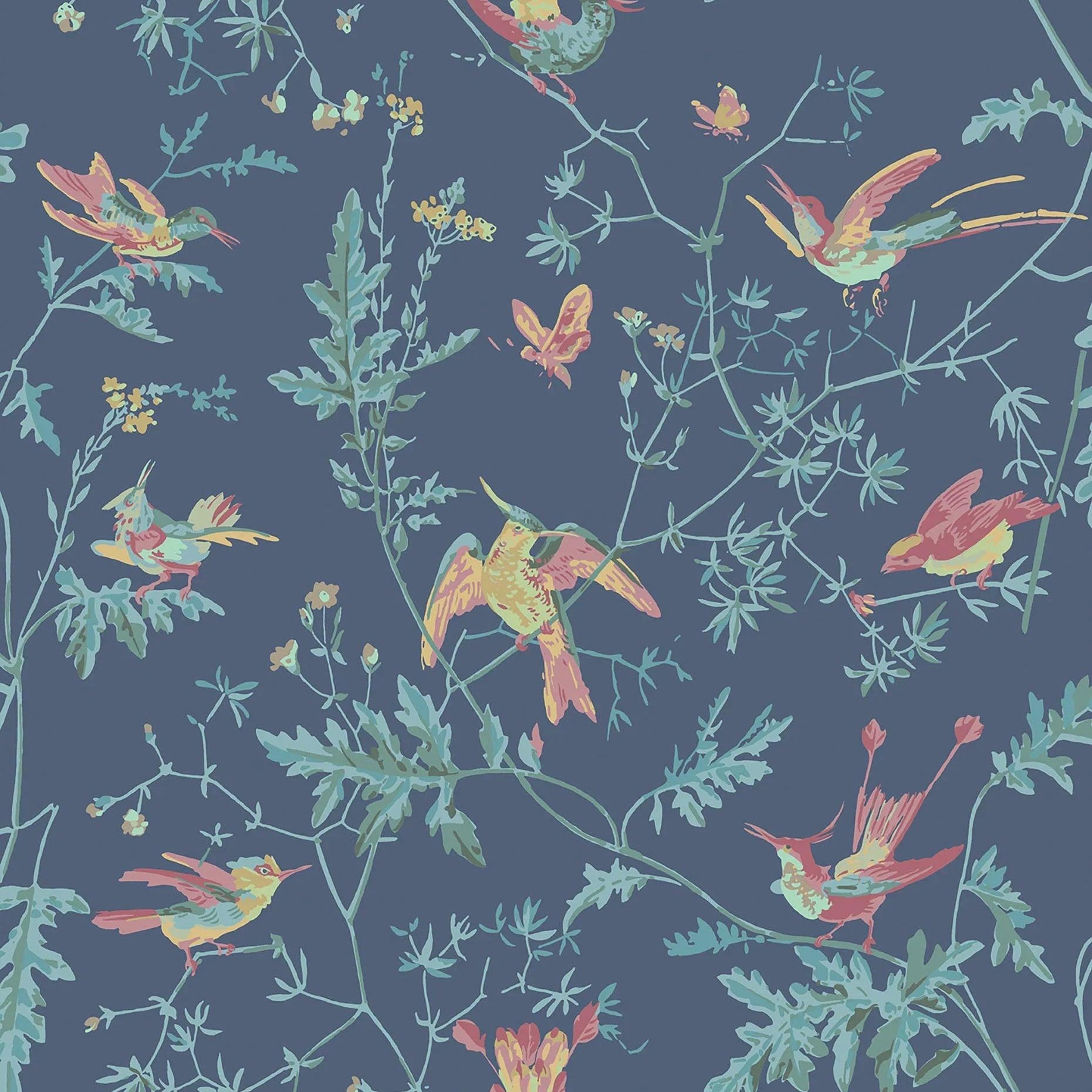 Tapeta ARCHIVE ANTHOLOGY - Hummingbirds turkus na granacie Cole & Son Default Title Eye on Design